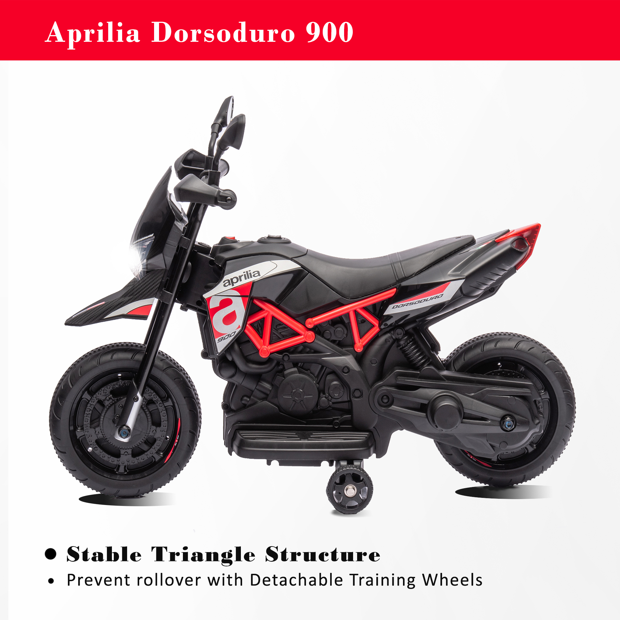 Red, Licensed Aprilia Electric Motorcycle, 6V Kids Motorcycle,  Ride On Toy w/Training Wheels, LED Lights, Sounds & Music, Battery Powered Dirt Bike for Boys & Girls