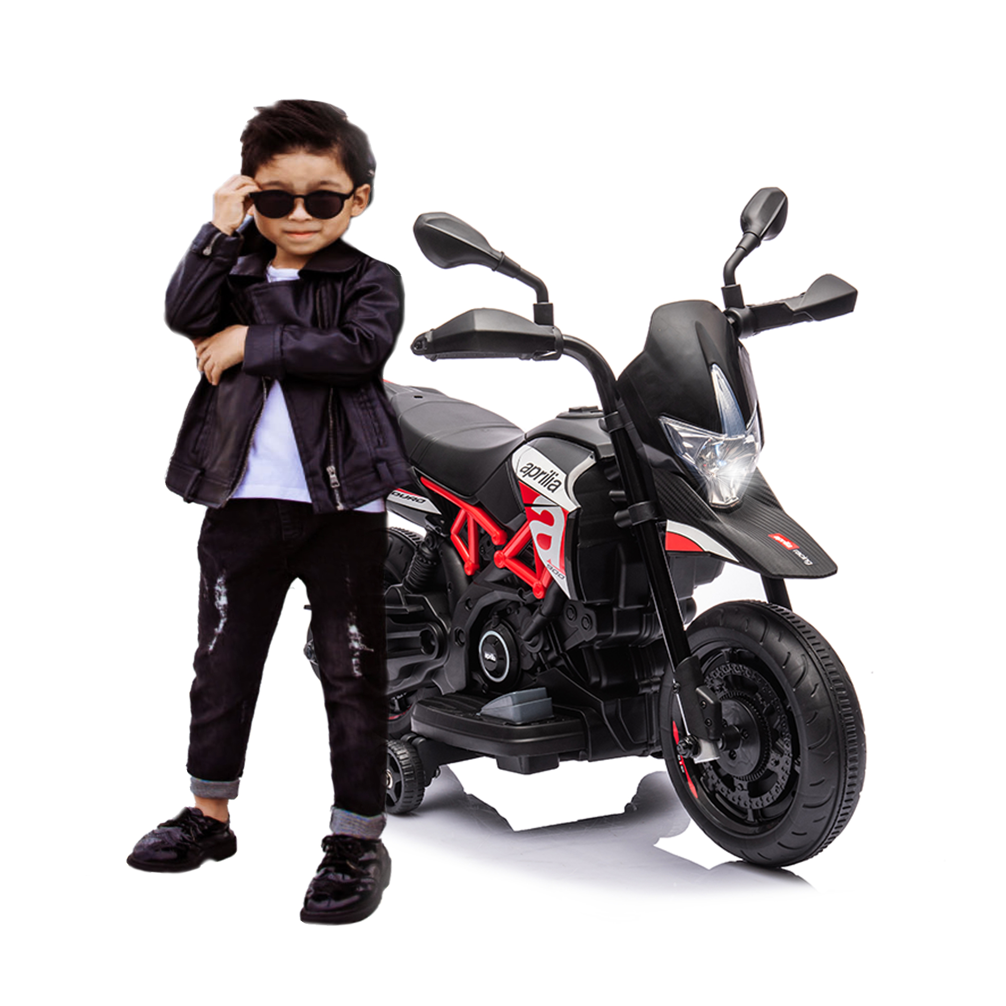 Red, Licensed Aprilia Electric Motorcycle, 6V Kids Motorcycle,  Ride On Toy w/Training Wheels, LED Lights, Sounds & Music, Battery Powered Dirt Bike for Boys & Girls