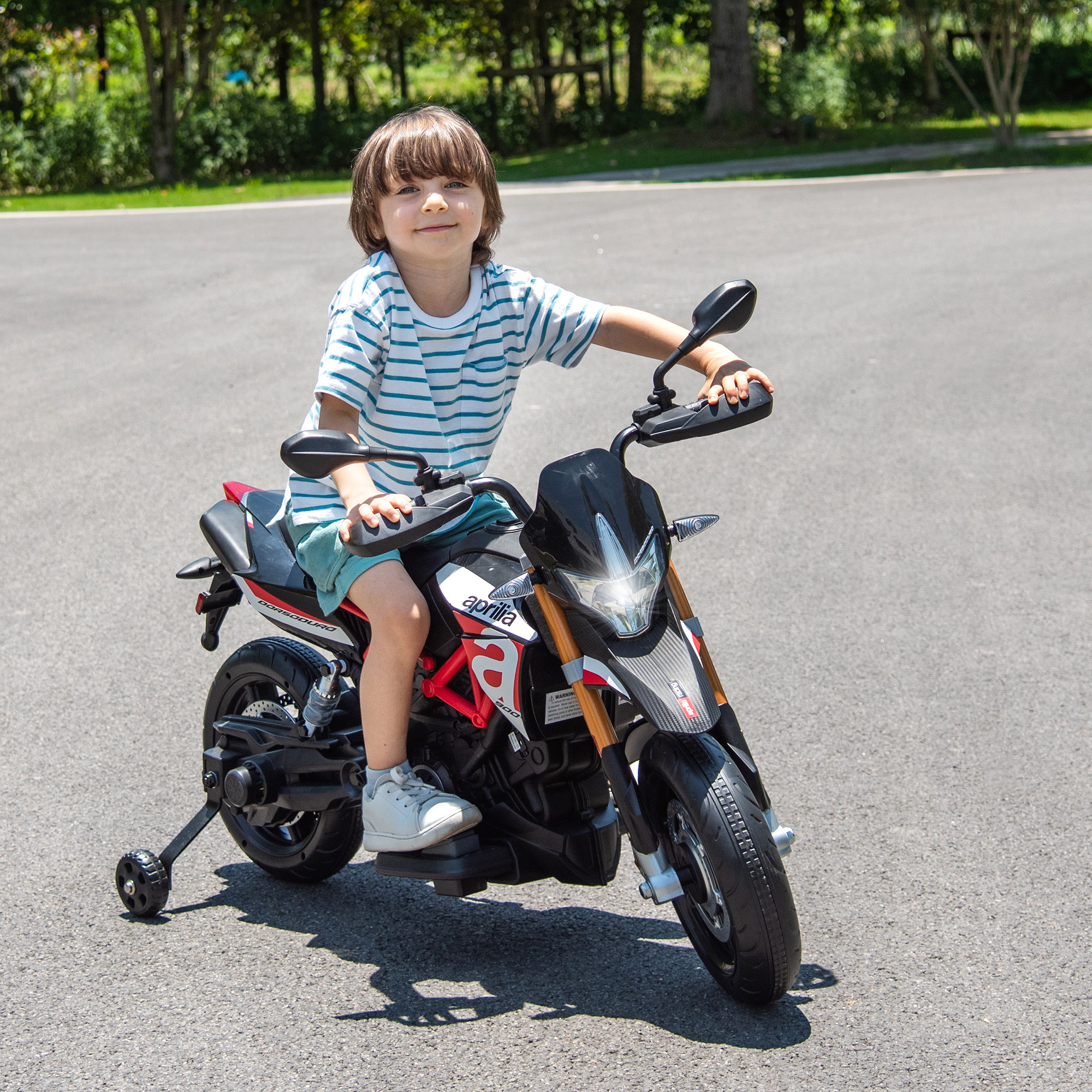 Red, Licensed Aprilia Electric Motorcycle, 12V Kids Motorcycle,  Ride On Toy w/Training Wheels, Spring Suspension, LED Lights, Sounds & Music, MP3, Battery Powered Dirt Bike for Boys & Girls