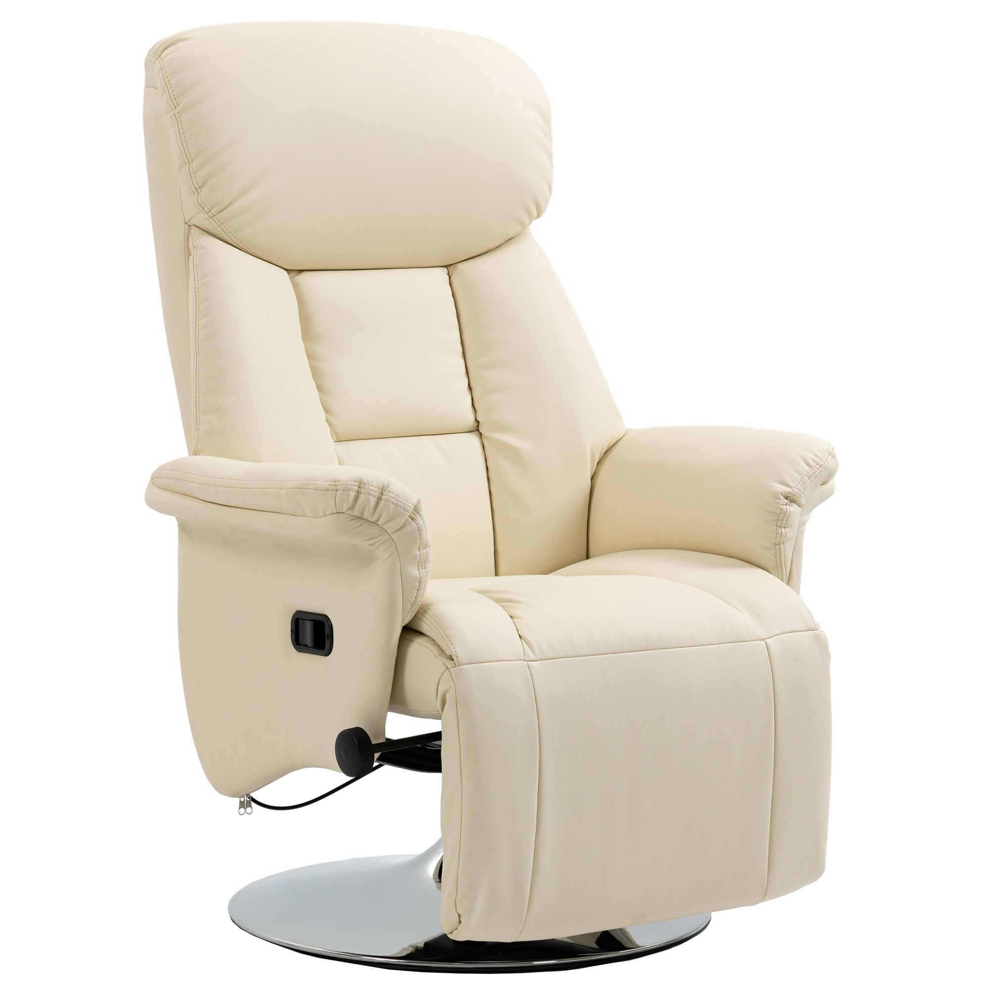 Manual Recliner Chair for Adults, Adjustable Swivel Recliner with Footrest, Padded Arms, PU Leather Upholstery and Steel Base for Living Room, Cream White