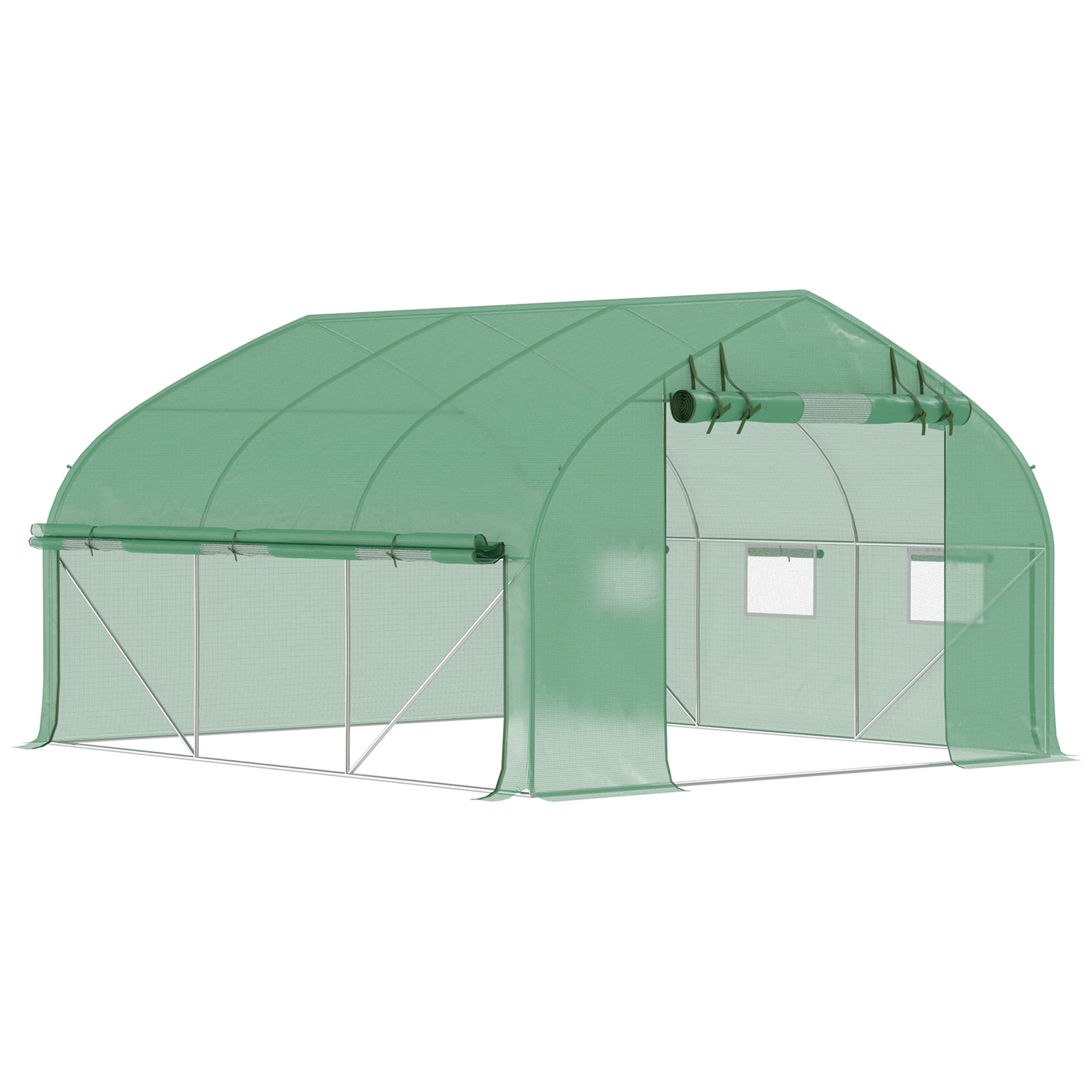 Outsunny 11.5' x 10' x 6.5' Walk-in Tunnel Greenhouse with Zippered Mesh Door, 7 Mesh Windows & Roll-up Sidewalls, Upgraded Gardening Plant Hot House with Galvanized Steel Hoops, Green