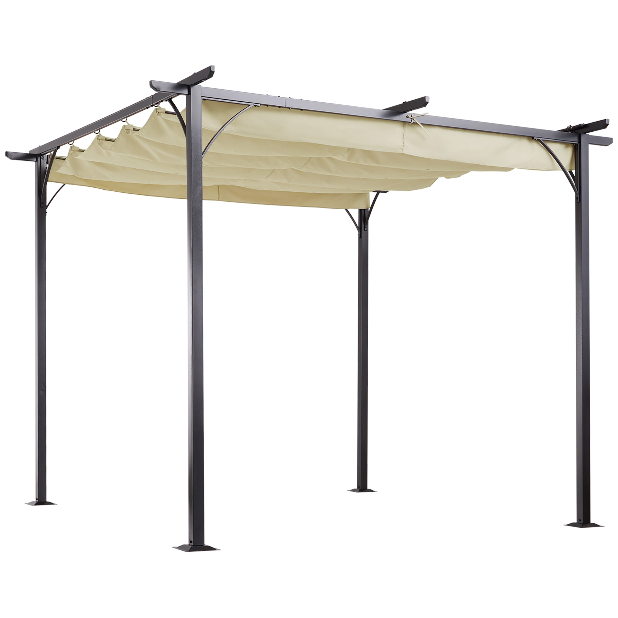 Outsunny 10' x 10' Outdoor Retractable Pergola Canopy, Metal Patio Shade Shelter for Backyard, Porch Party, Garden, Grill Gazebo, Beige