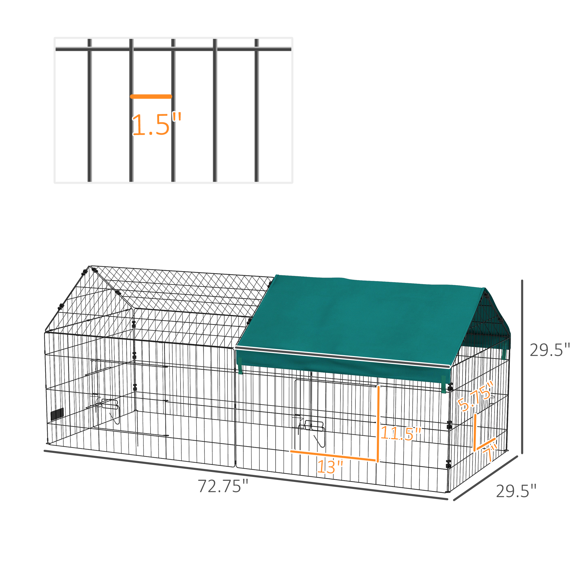 PawHut 73" Small Animal Playpen, Pet Playpen Yard Fence for Rabbits, Chicken, Chinchillas with Roof for Indoor & Outdoor, Green