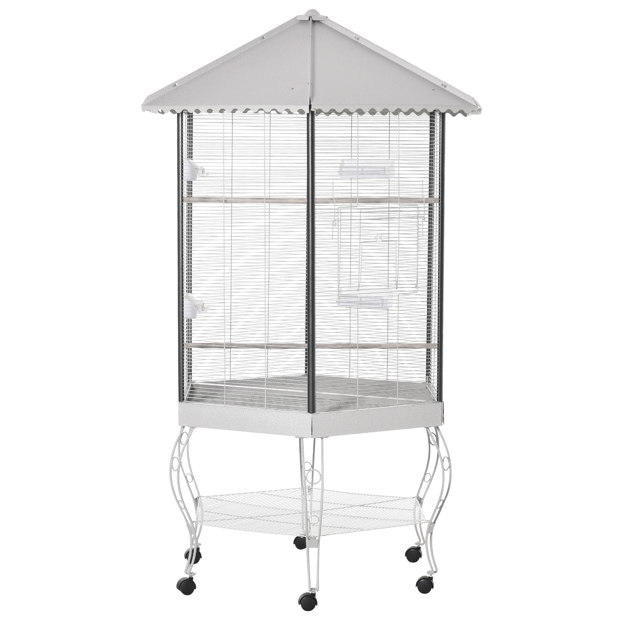 PawHut 77" Flight Bird Cage Hexagon Covered Canopy Portable Aviary With Storage