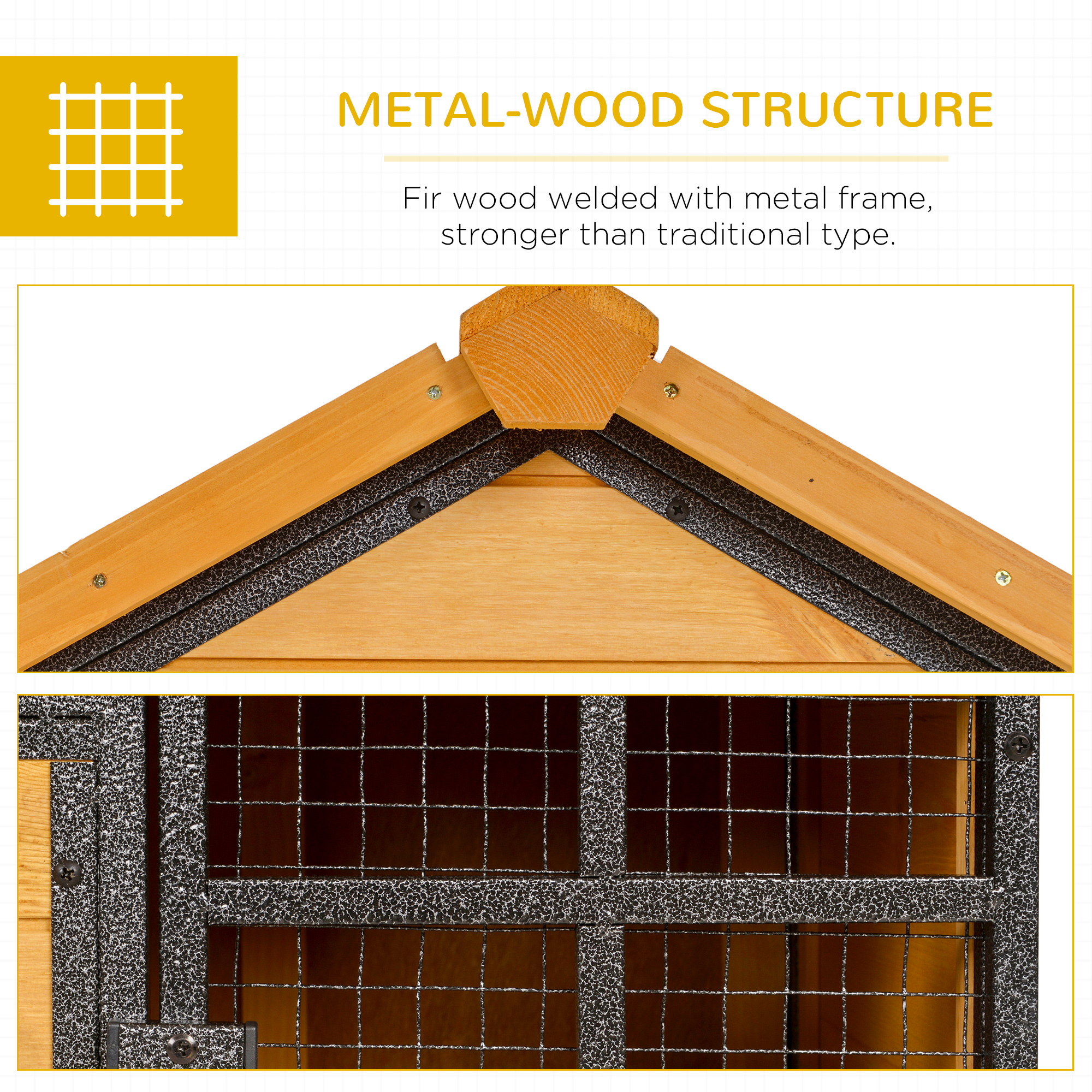 PawHut 2-Level Rabbit Hutch Bunny House with Weatherproof Asphalt Roof, Removable Tray and Ramp for Outdoor