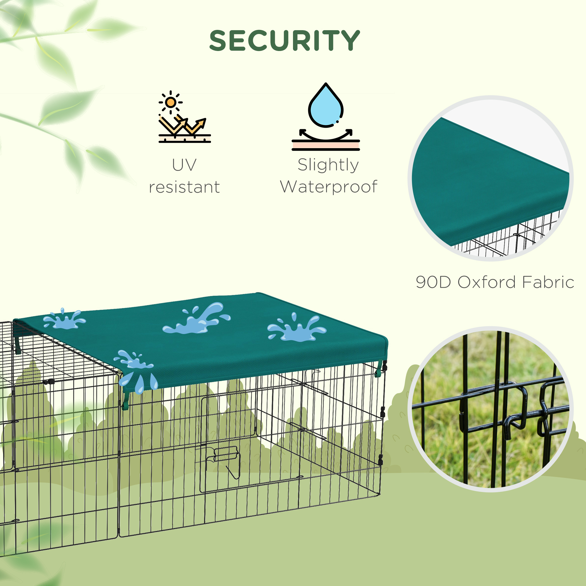 PawHut 73" Small Animal Playpen, Pet Playpen Yard Fence for Rabbits, Chicken, Chinchillas with Roof for Indoor & Outdoor, Green