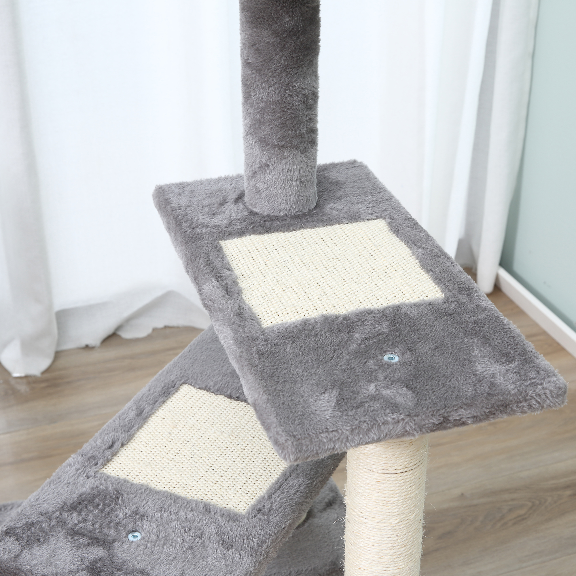 PawHut 40" 5-Level Revolving Stair Cat Tree Scratcher Climbing Activity Tower with Play Center and Resting Perch, Grey