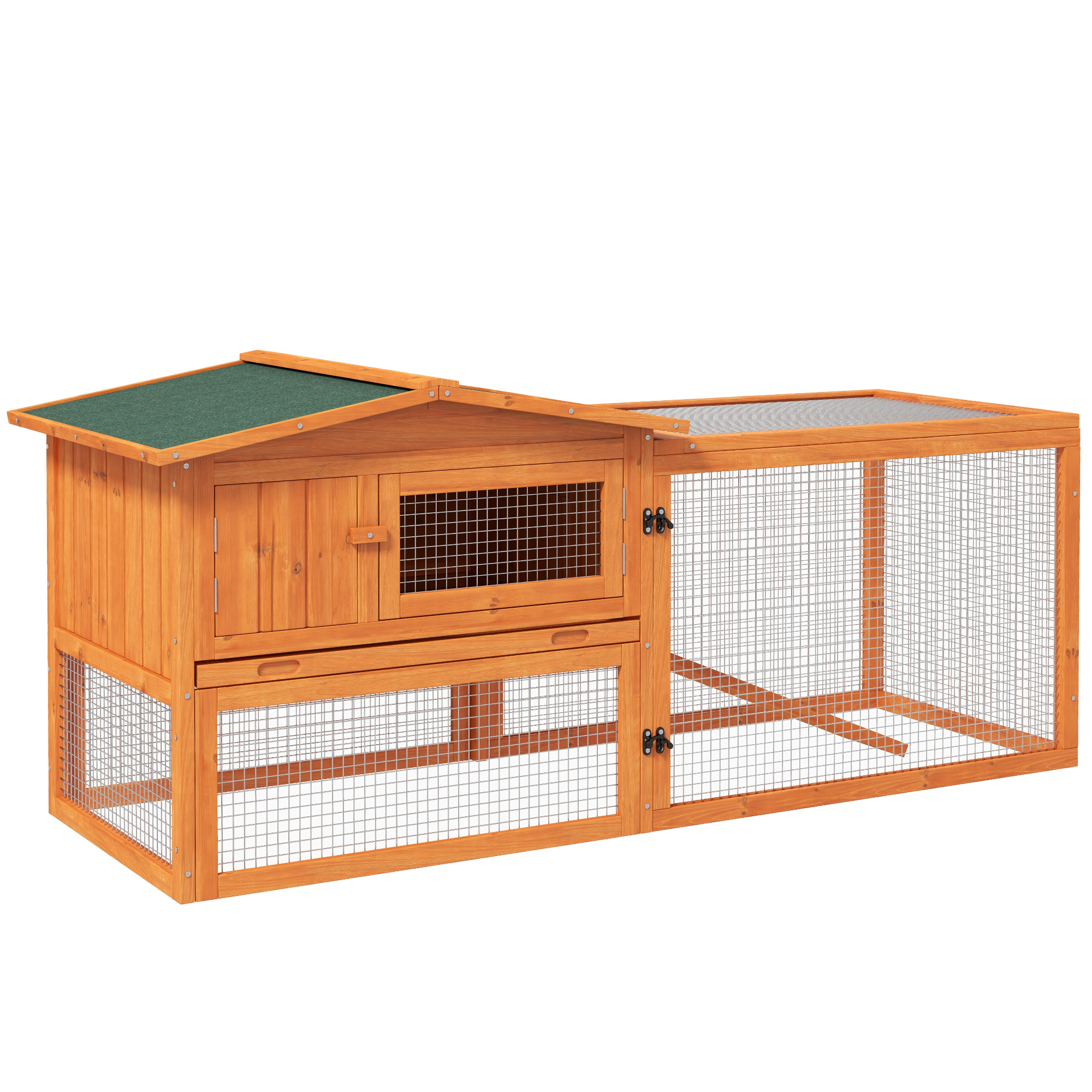 PawHut Rabbit Hutch 2-Story Bunny Cage Small Animal House with Slide Out Tray, Detachable Run, for Indoor Outdoor, 61.5" x 23" x 27", Orange