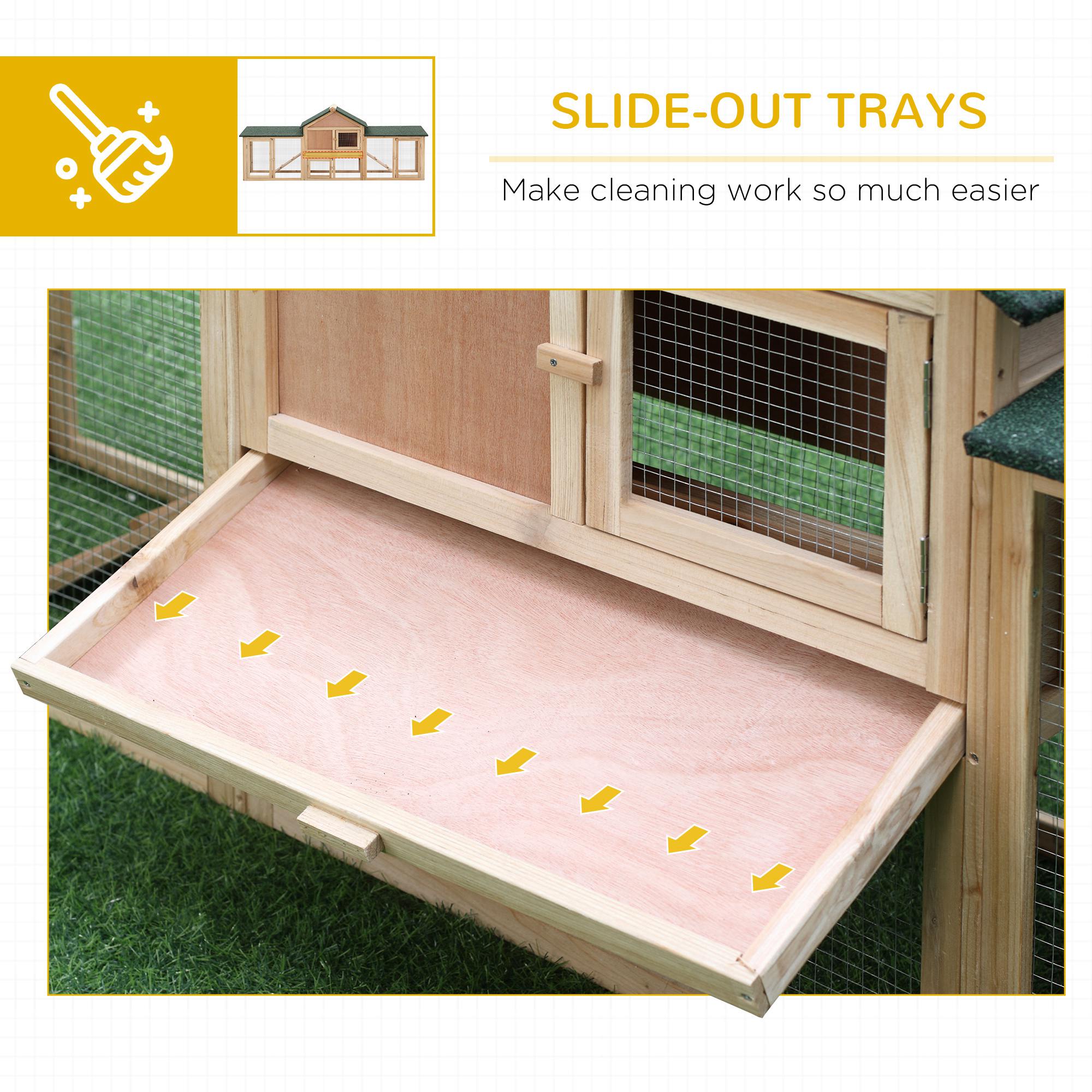 PawHut 83"L Outdoor Rabbit Hutch, Guinea Pig Cage Indoor Outdoor Wooden Bunny Hutch with Double Runs, Weatherproof Roof, Removable Tray, Ramps, Natural