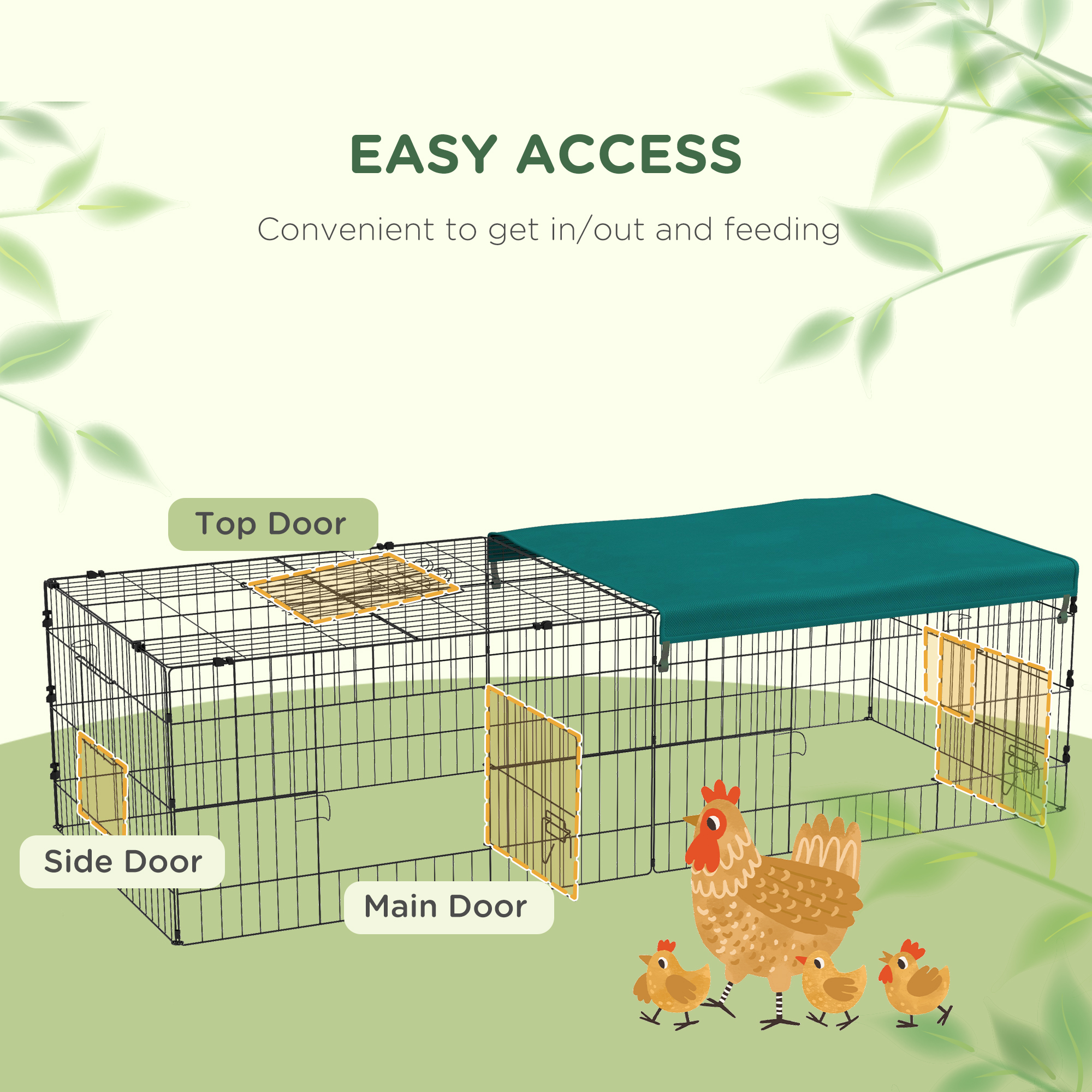 PawHut 73" Small Animal Playpen, Pet Playpen Yard Fence for Rabbits, Chicken, Chinchillas with Roof for Indoor & Outdoor, Green