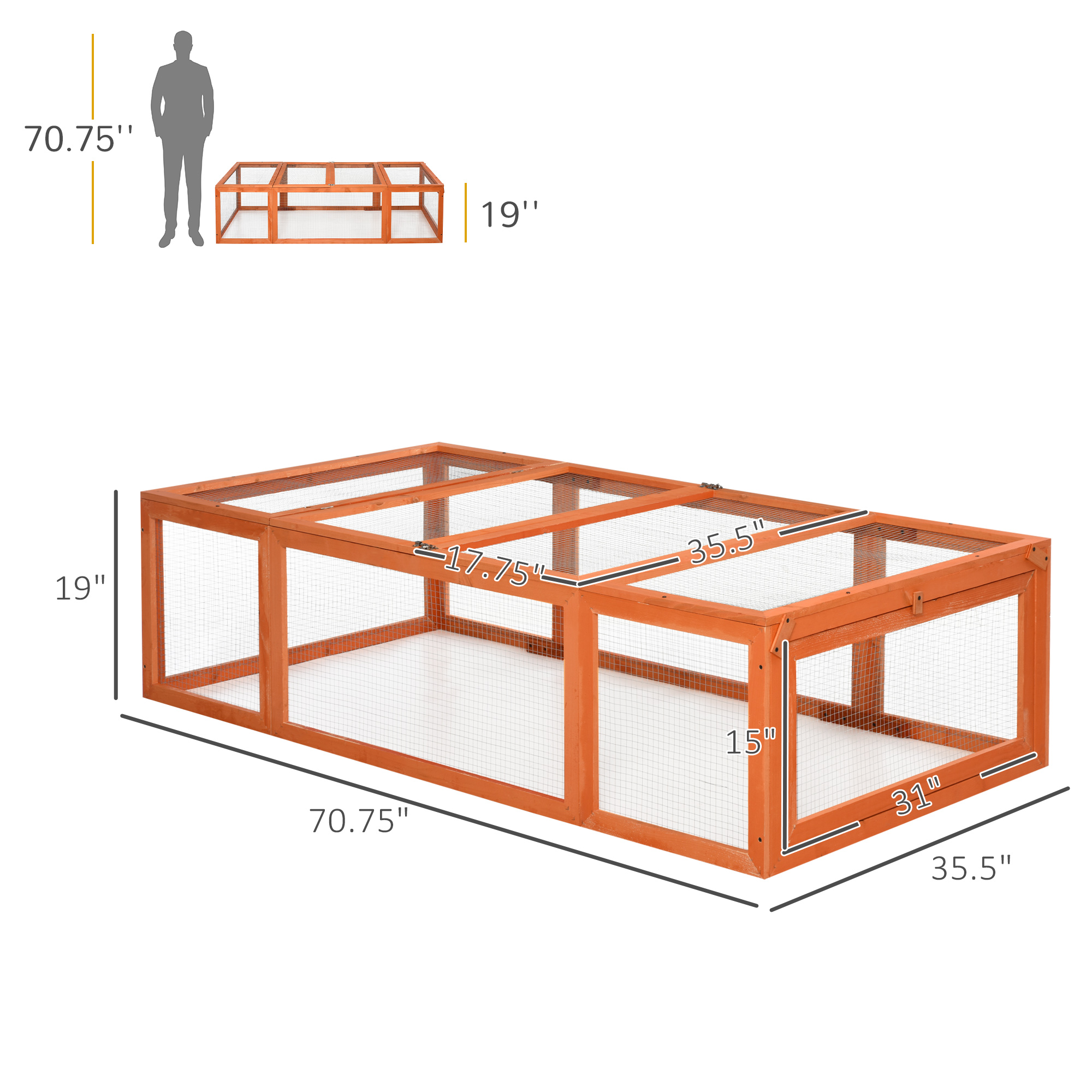 PawHut Large Wooden Rabbit Hutch Bunny Hutch Small Animal Habitat Enclosure Outdoor Run and Lockable Doors, Natural