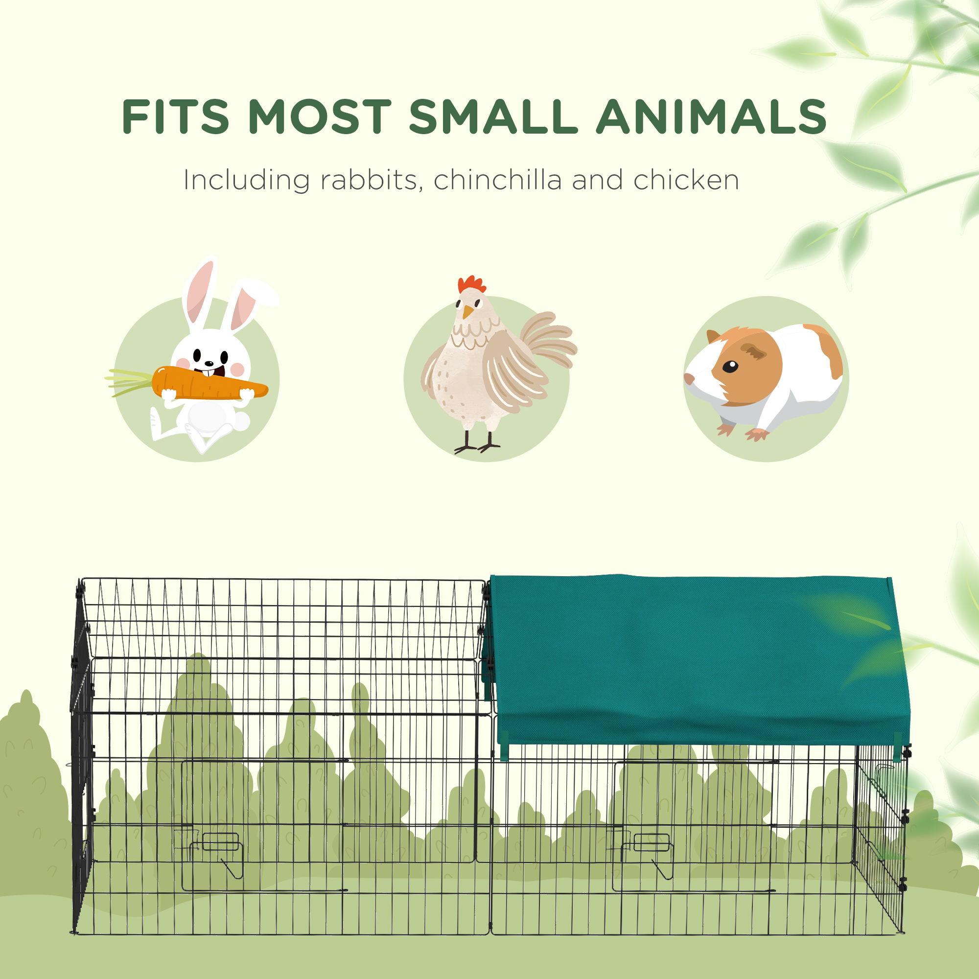 PawHut 73" Small Animal Playpen, Pet Playpen Yard Fence for Rabbits, Chicken, Chinchillas with Roof for Indoor & Outdoor, Green