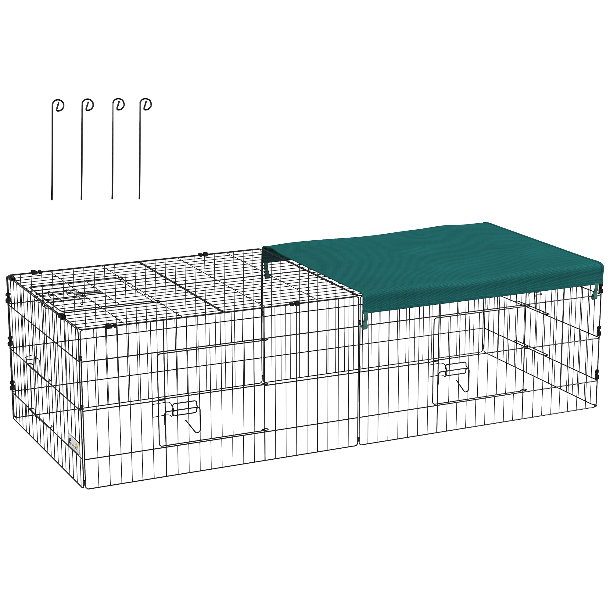 PawHut 73" Small Animal Playpen, Pet Playpen Yard Fence for Rabbits, Chicken, Chinchillas with Roof for Indoor & Outdoor, Green