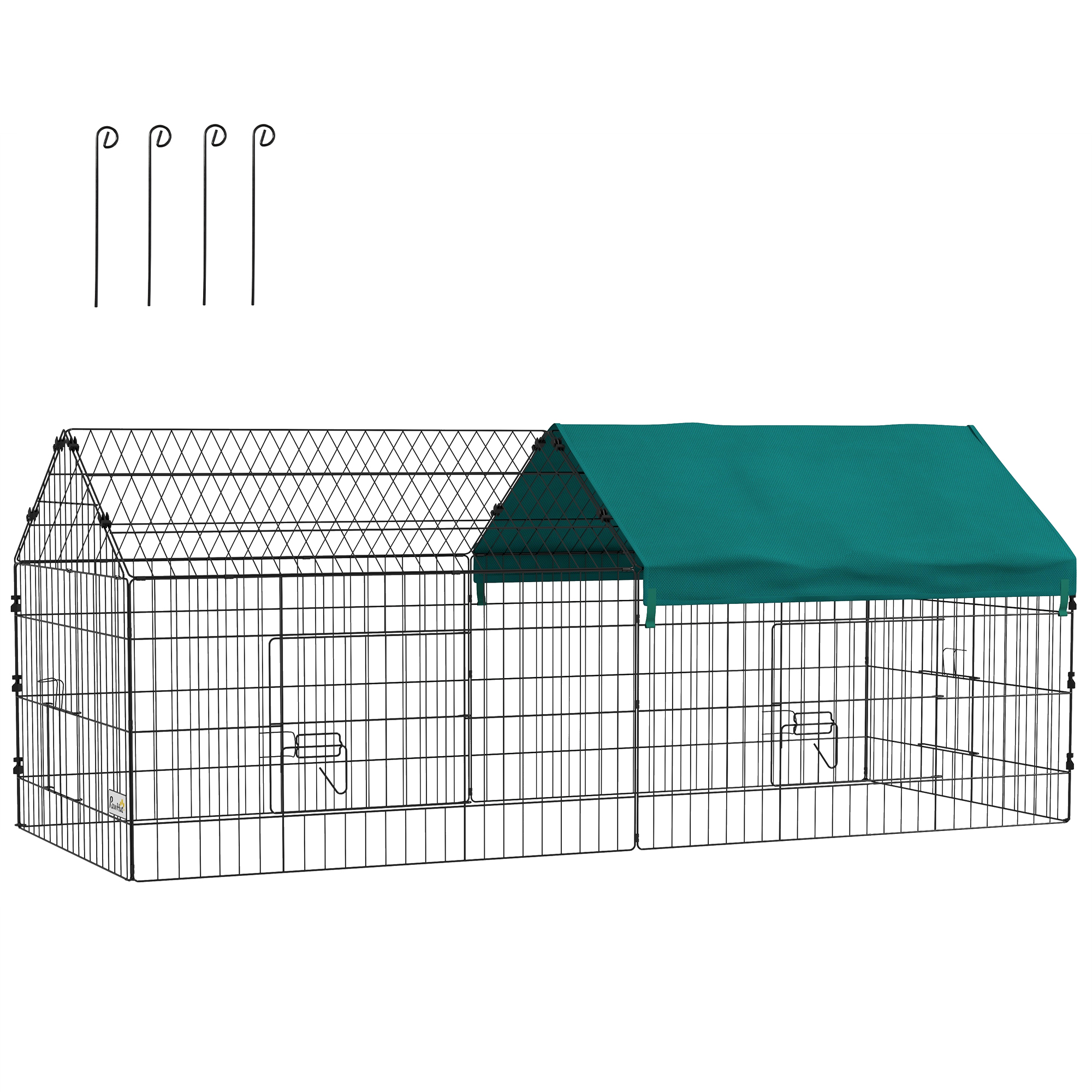 PawHut 73" Small Animal Playpen, Pet Playpen Yard Fence for Rabbits, Chicken, Chinchillas with Roof for Indoor & Outdoor, Green