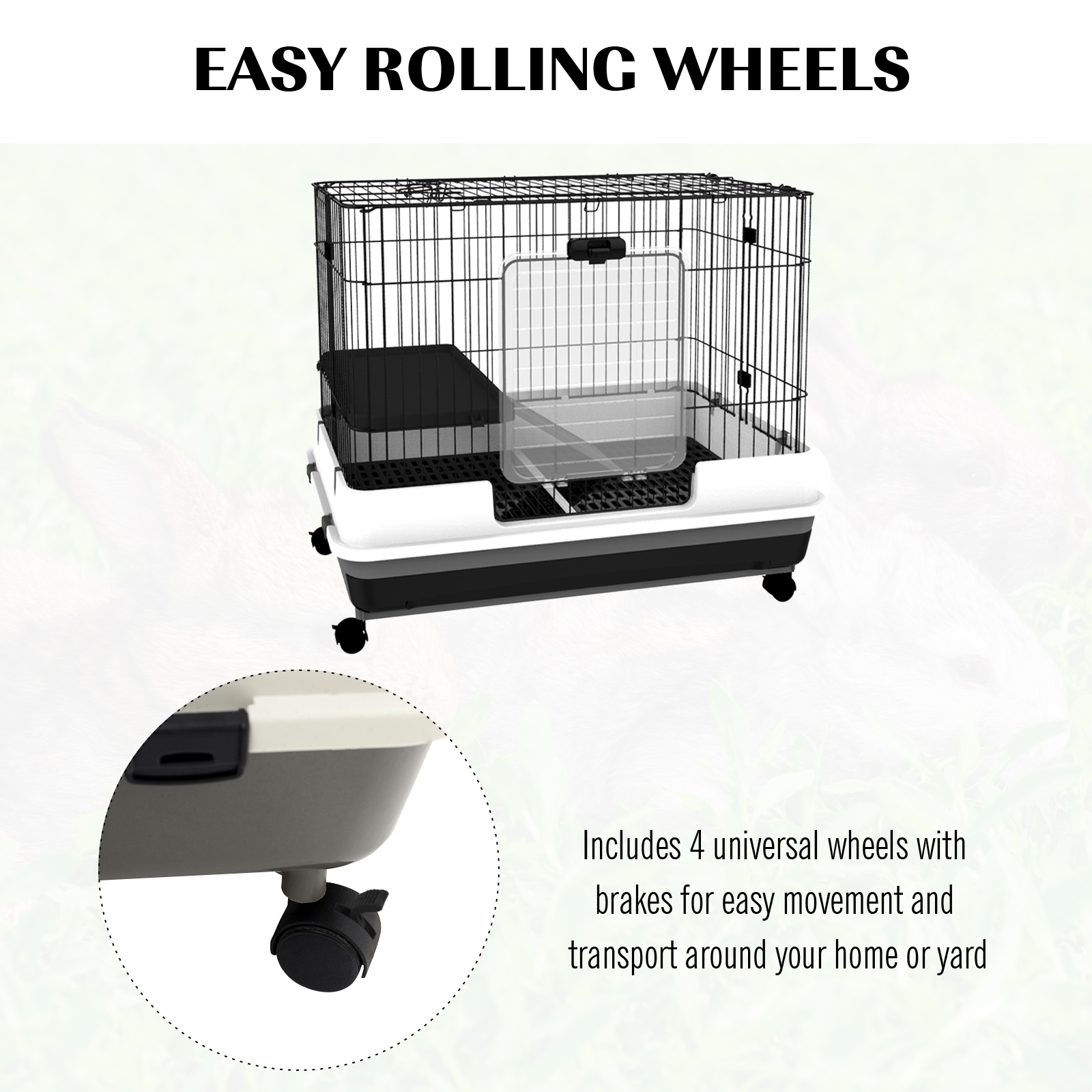 PawHut 2-Level Small Animal Cage Rabbit Hutch with Wheels, Removable Tray, Platform and Ramp for Bunny, Chinchillas, Ferret, Black