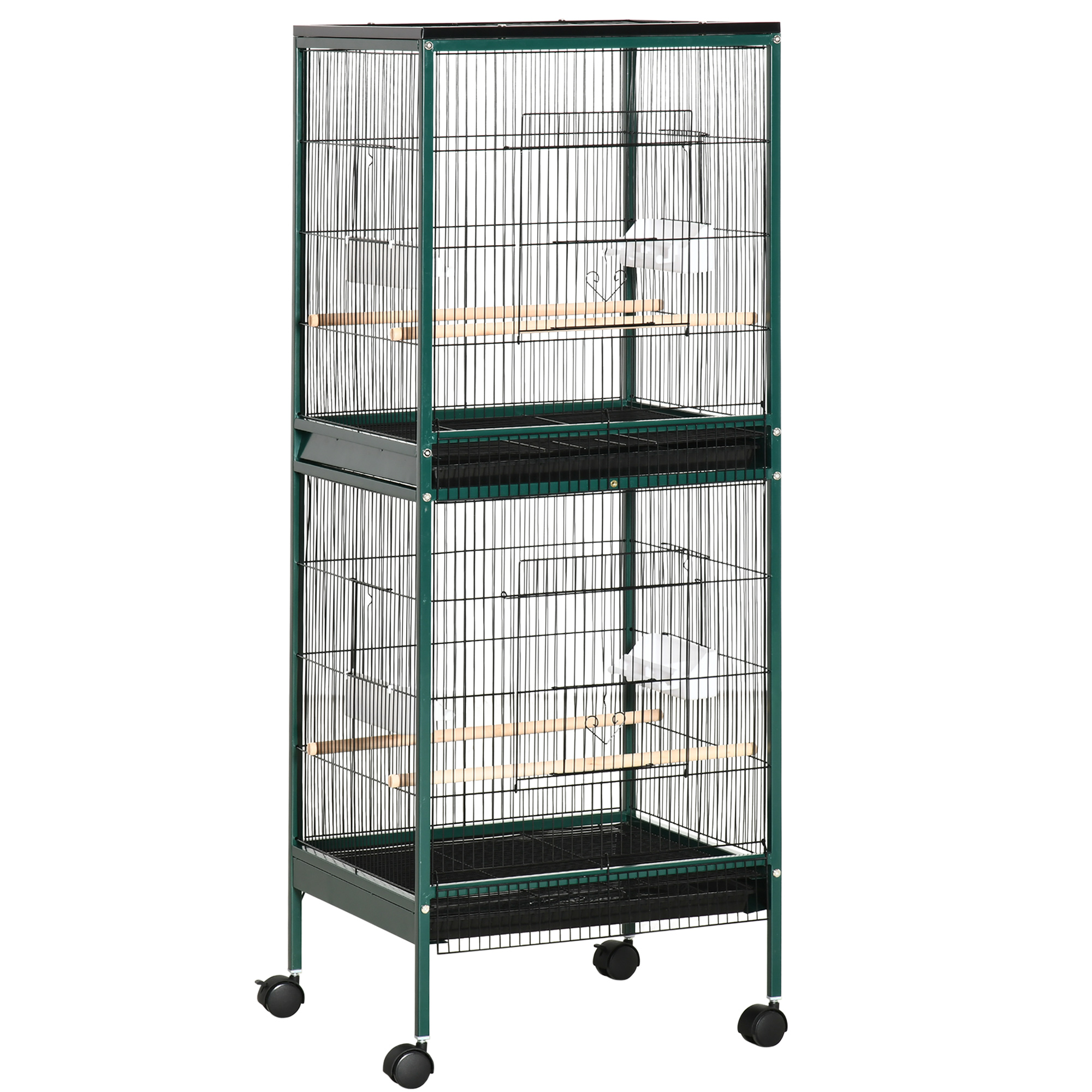 PawHut 55-Inch Large Flight Bird Cage, Bird Aviary Indoor with Multi-Door Design, Parrot Cage with Stand & Tray for Budgies, Canaries, Finches, Green