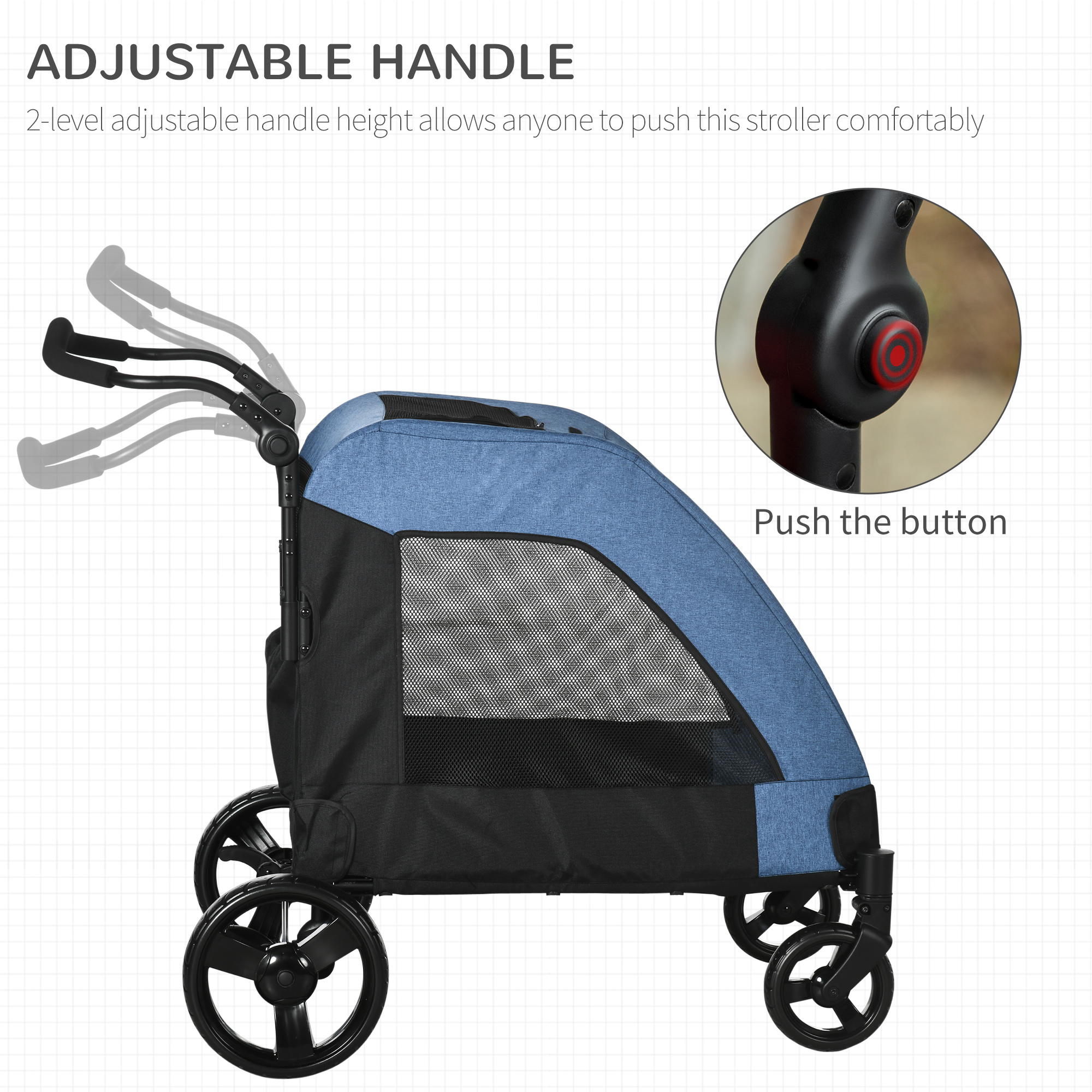 PawHut Pet Stroller Universal Wheel with Storage Basket Ventilated Foldable Oxford Fabric for Medium Size Dogs, Blue