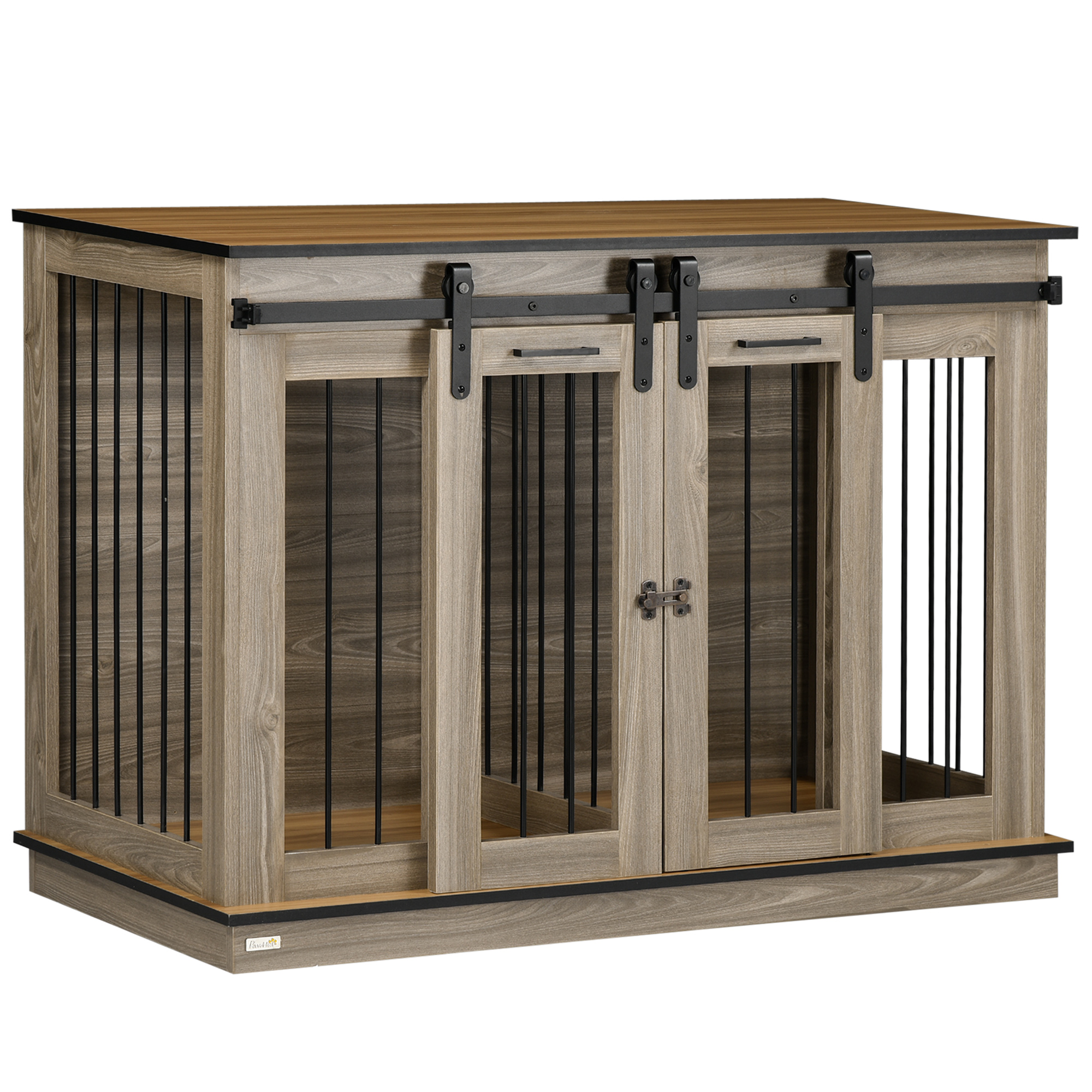 PawHut Dog Crate Furniture with Divider, Dog Crate End Table for Small to Large Dogs, Large Indoor Dog Kennel with Double Doors, 47"W x 23.5"D x 35"H, Oak