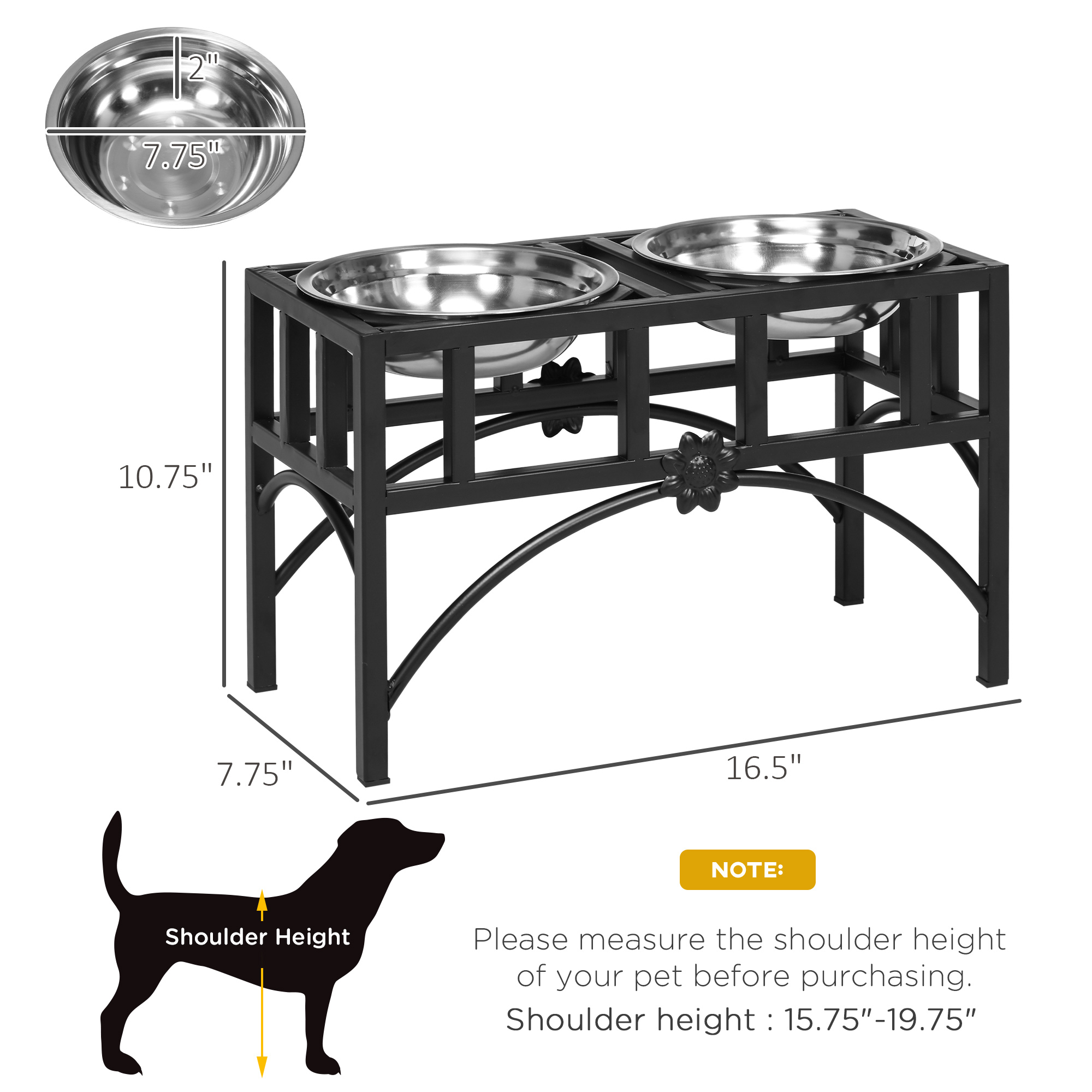 PawHut Double Stainless Steel Heavy Duty Dog Food Bowl Elevated Pet Feeding Station for Medium Dogs, 17 inches