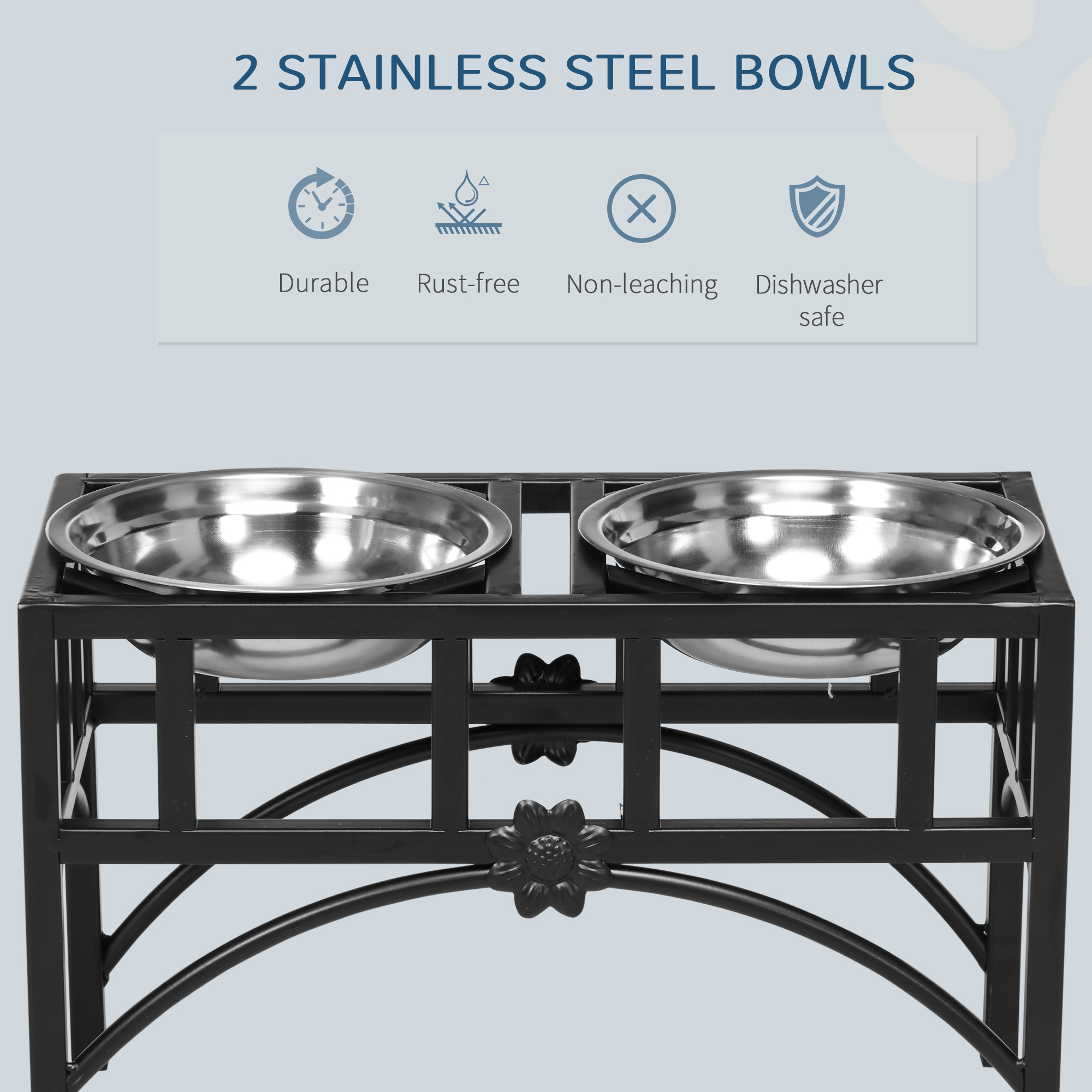 PawHut Double Stainless Steel Heavy Duty Dog Food Bowl Elevated Pet Feeding Station for Medium Dogs, 17 inches