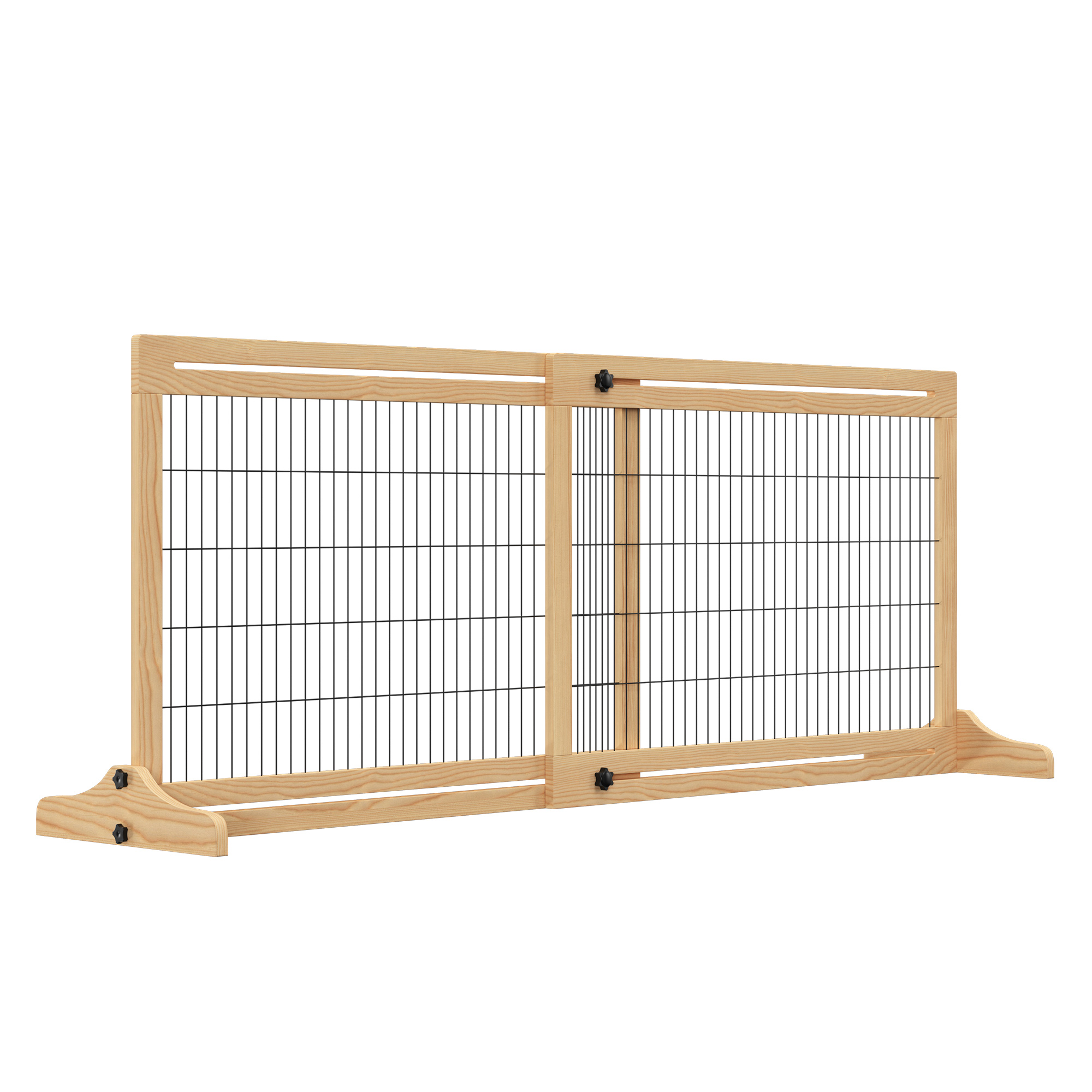 PawHut 72" W x 27.25" H Extra Wide Freestanding Pet Gate with Adjustable Length Dog, Cat, Barrier for House, Doorway, Hallway, Natural