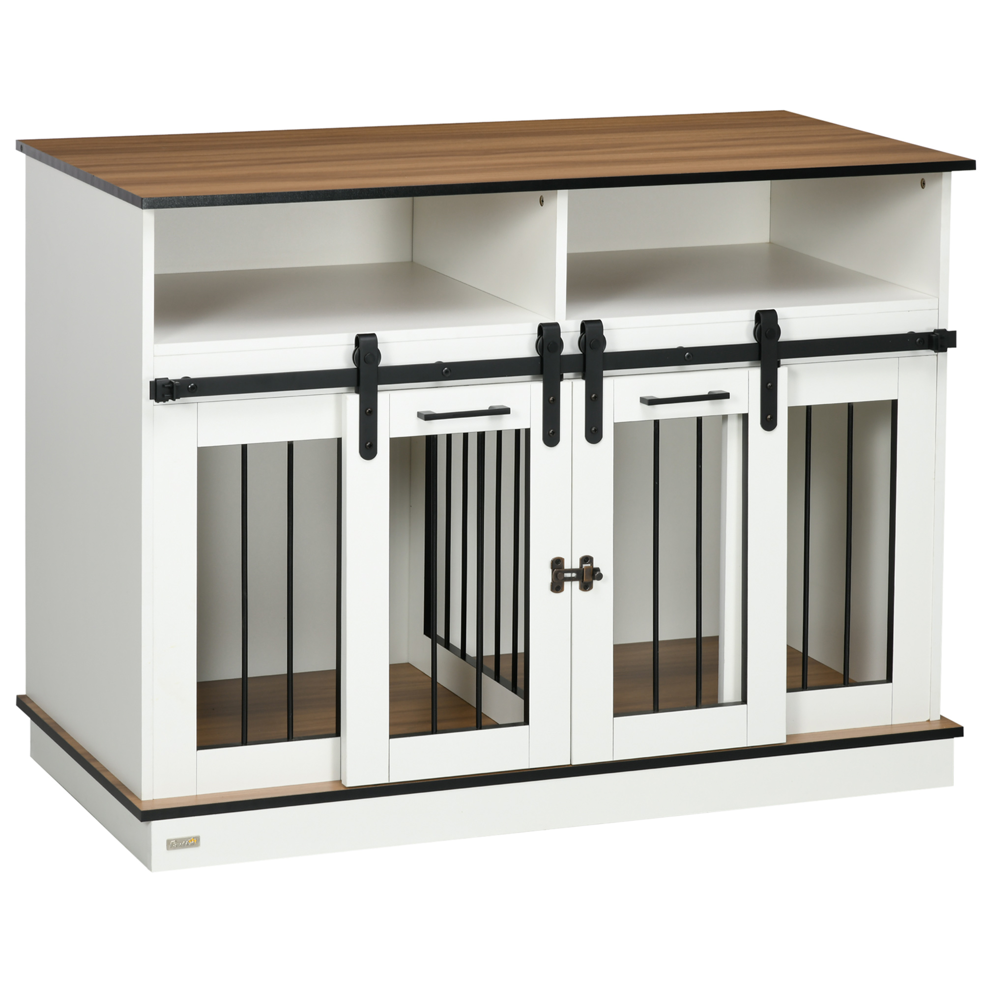 PawHut Dog Crate Furniture for Large Dogs or Double Dog Kennel for Small Dogs with Shelves, Sliding Doors, 47" x 23.5" x 35", White