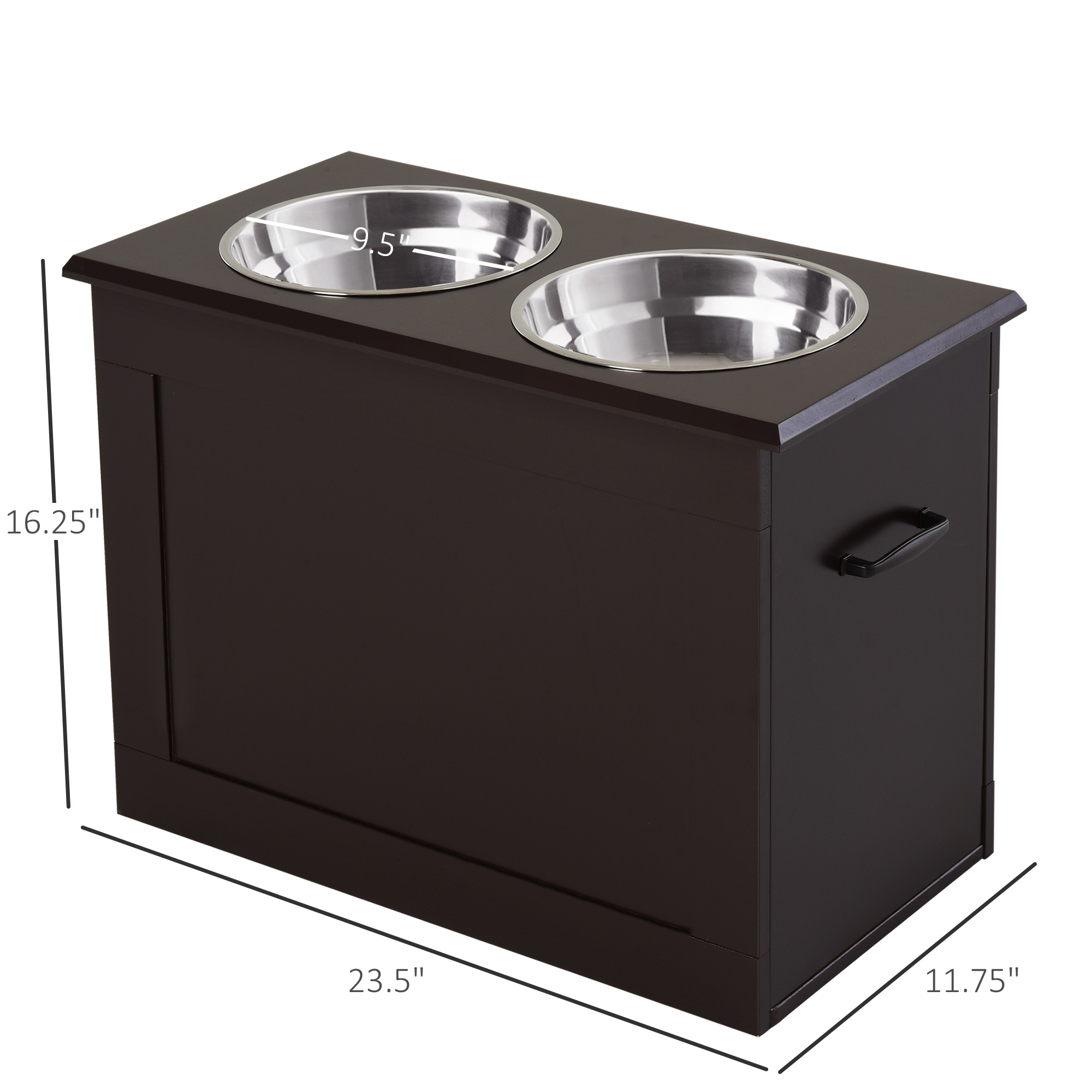 PawHut Raised Pet Feeding Storage Station with 2 Stainless Steel Bowls Base for Large Dogs and Other Large Pets, Dark Brown