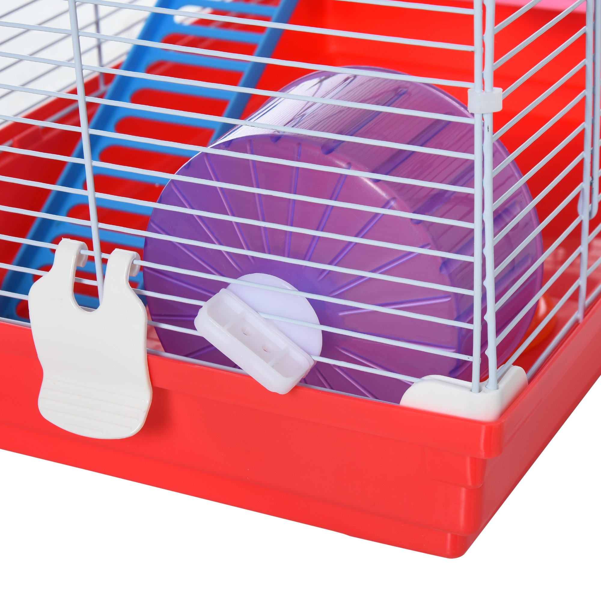 PawHut 18.5" Hamster Cage with Exercise Wheel and Water Bottle, Dish, Rat House and Habitat 2-Story Design, Red