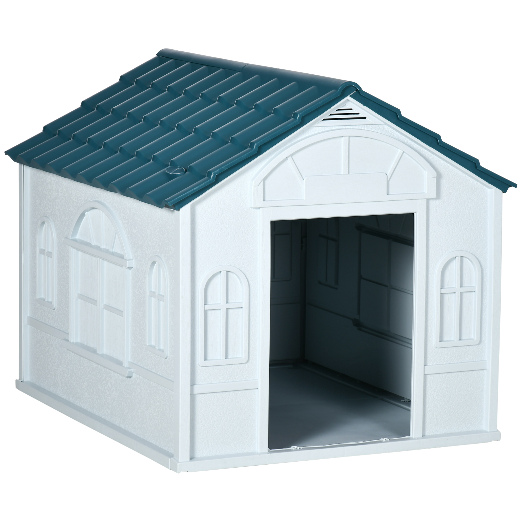 PawHut Plastic Dog House, Water Resistant Puppy Shelter Indoor Outdoor with Door, Easy to Assemble, for Large Dogs, Blue