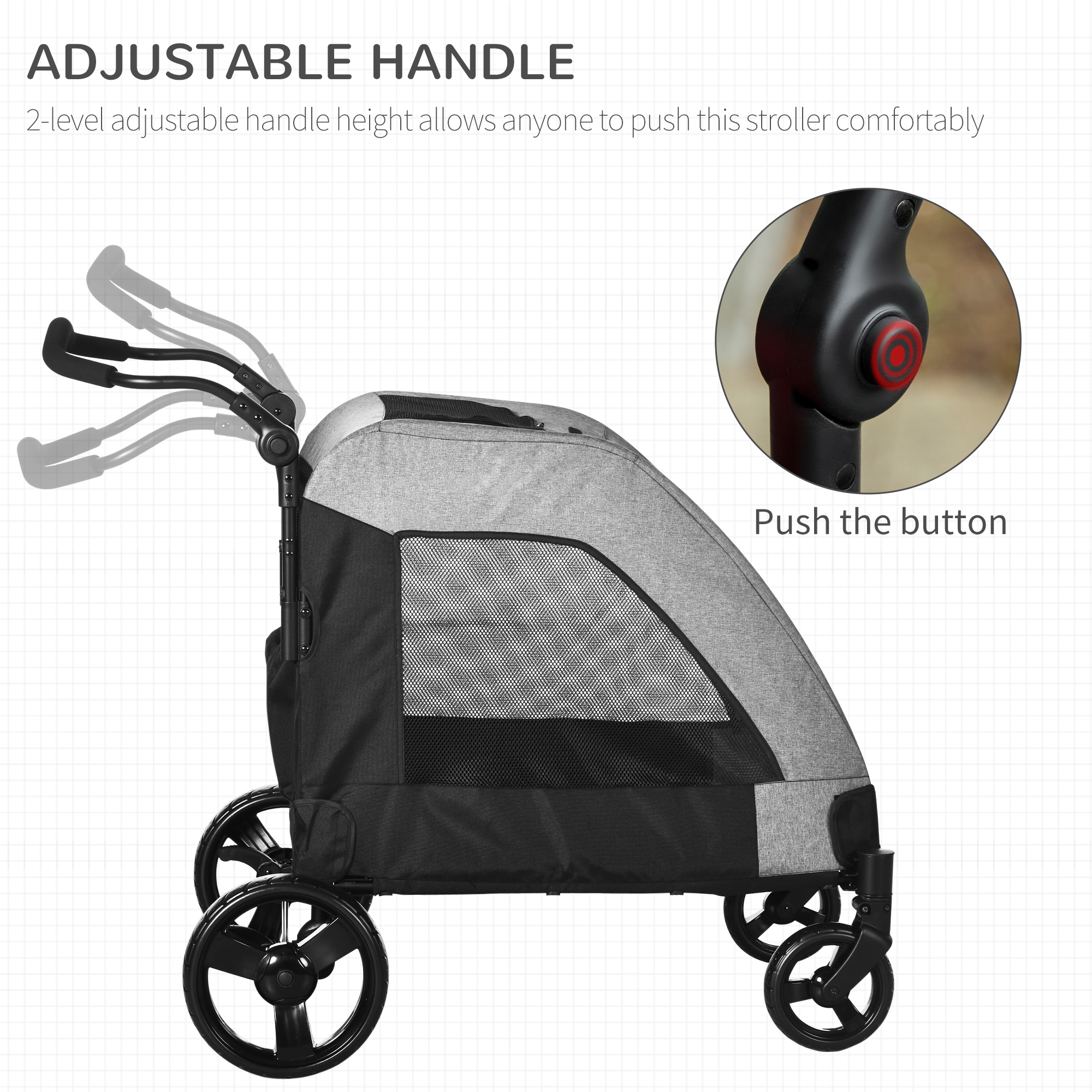 PawHut Pet Stroller Universal Wheel with Storage Basket Ventilated Foldable Oxford Fabric for Medium Size Dogs, Grey