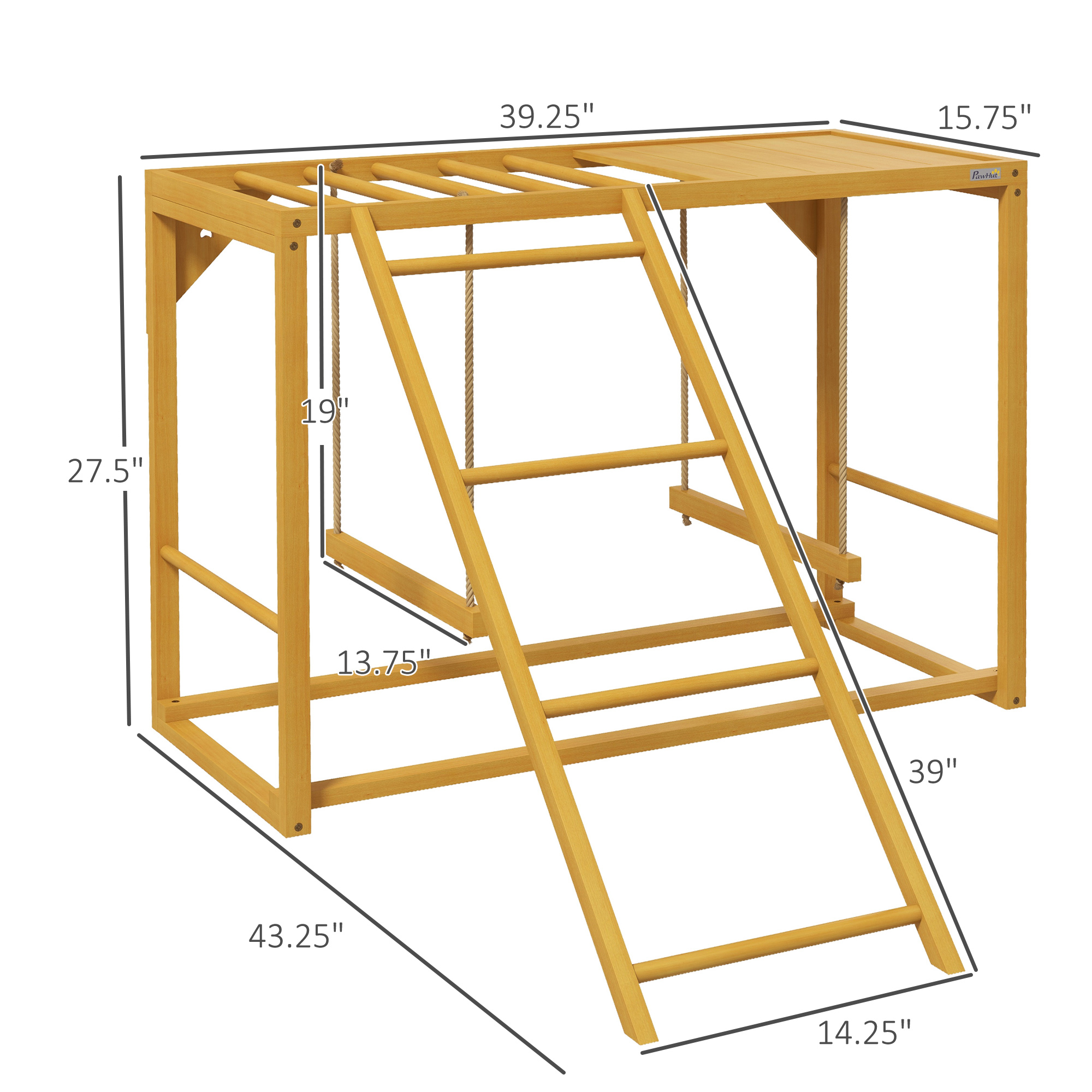 PawHut Chicken Activity Play with Swing Set for 3-4 Birds, Wooden Chicken Coop Accessory with Multiple Chicken Perches & Hen Ladder, Natural