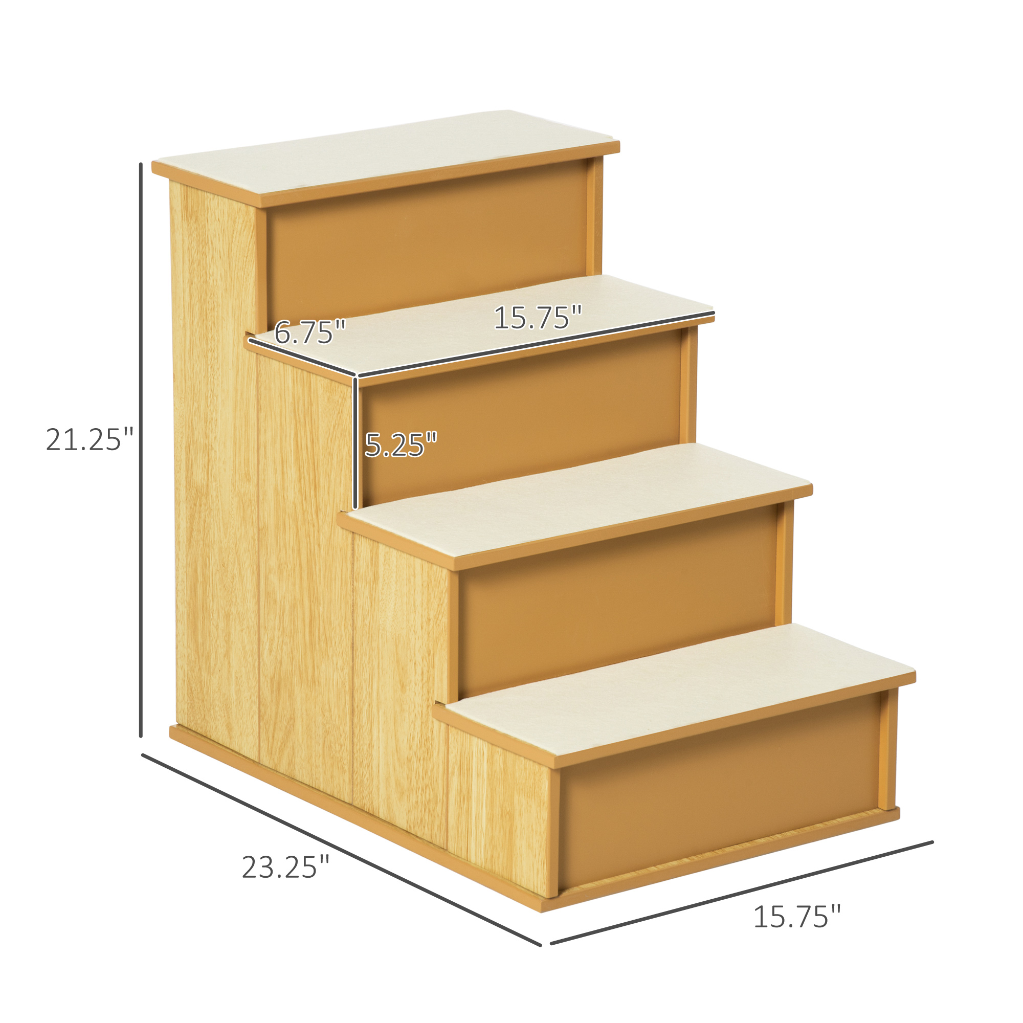 PawHut Pet Stairs, Small Pet Steps with Cushioned Removable Covering for Dogs and Cats Up To 22 Lbs., Natural