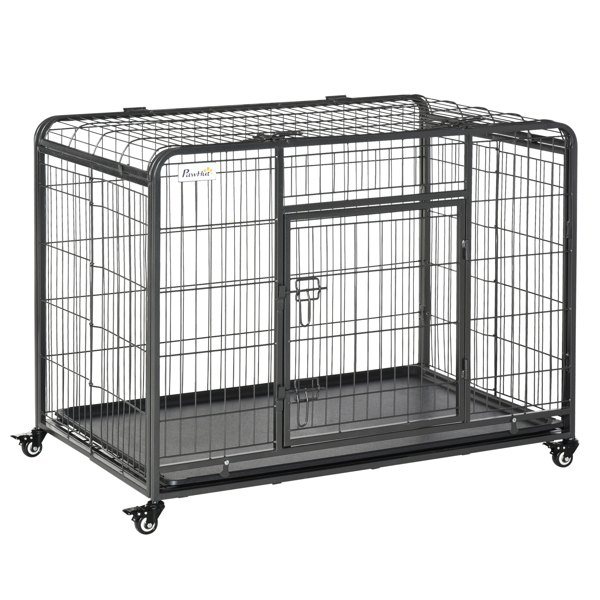 PawHut Folding Design Heavy Duty Metal Dog Cage Crate & Kennel with Removable Tray and Cover, & 4 Locking Wheels, Indoor/Outdoor 43"