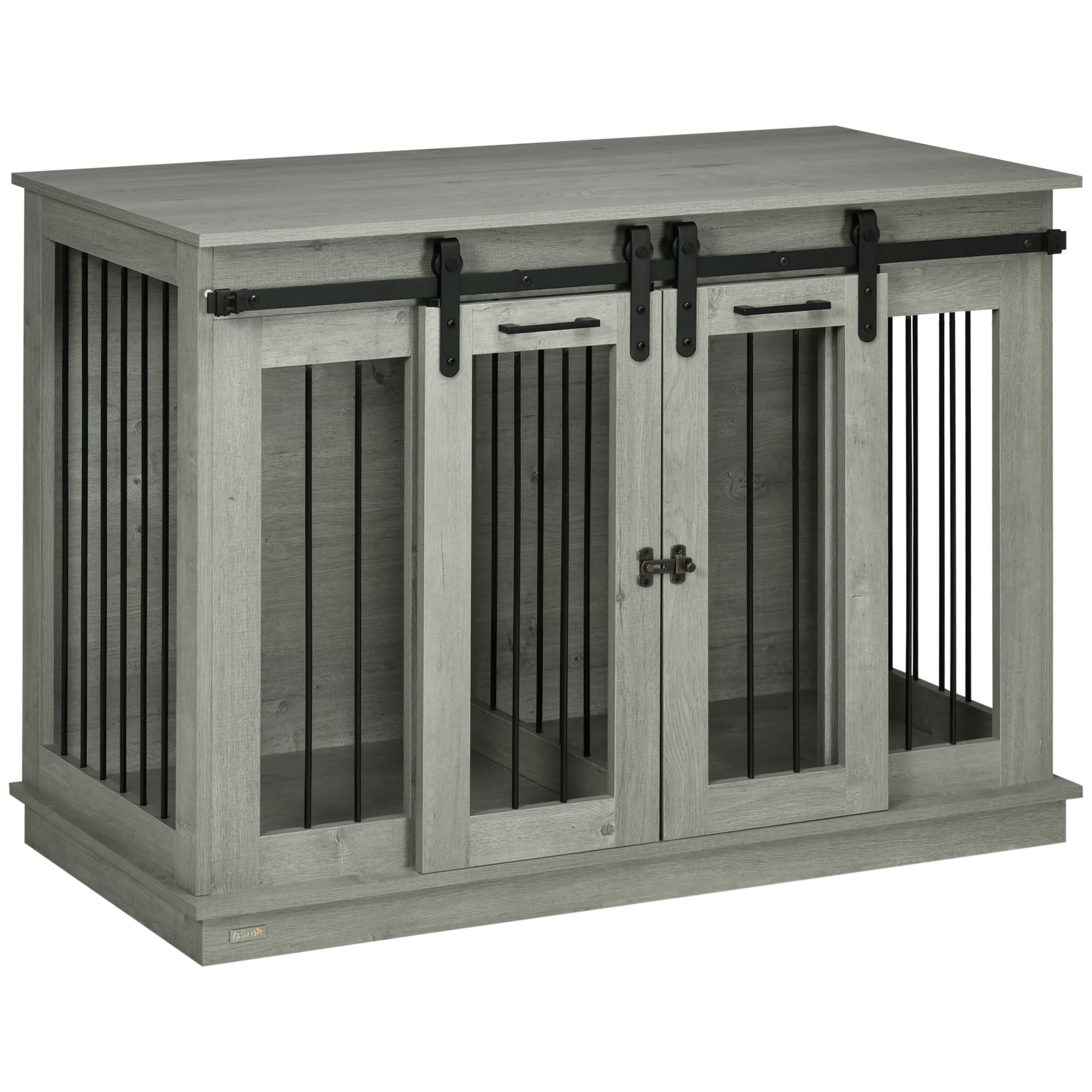 PawHut Dog Crate Furniture with Divider, Dog Crate End Table for Small to Large Dogs, Large Indoor Dog Kennel with Double Doors, 47"W x 23.5"D x 35"H, Gray