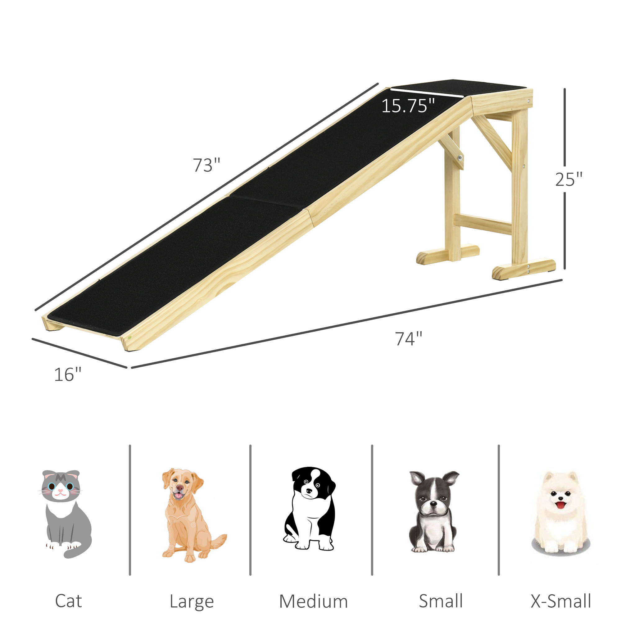 PawHut Dog Ramp for Bed, Pet Ramp for Dogs with Non-Slip Carpet and Top Platform, 74" x 16" x 25", Natural