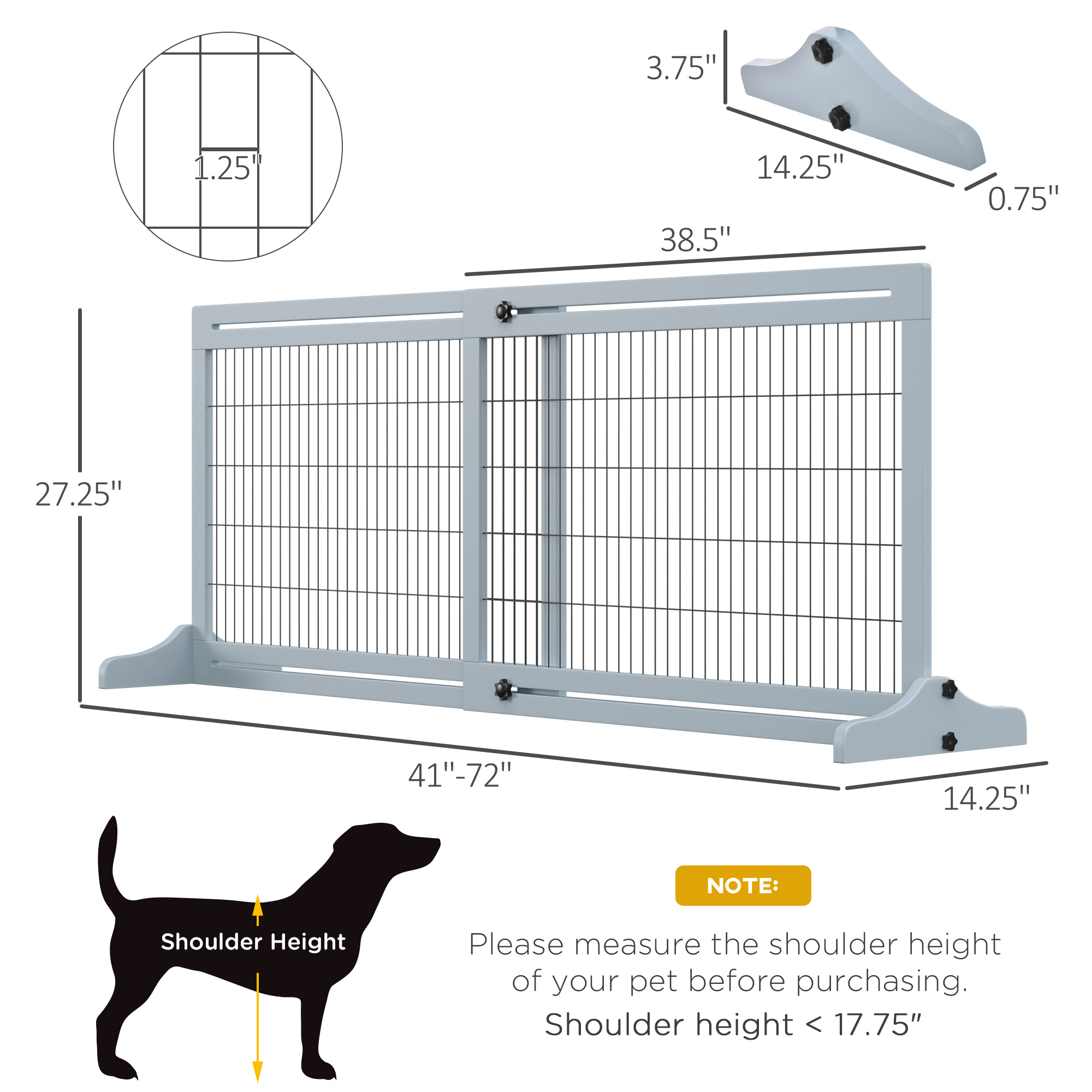 PawHut 72" W x 27.25" H Extra Wide Freestanding Pet Gate with Adjustable Length Dog, Cat, Barrier for House, Doorway, Hallway, Blue-grey