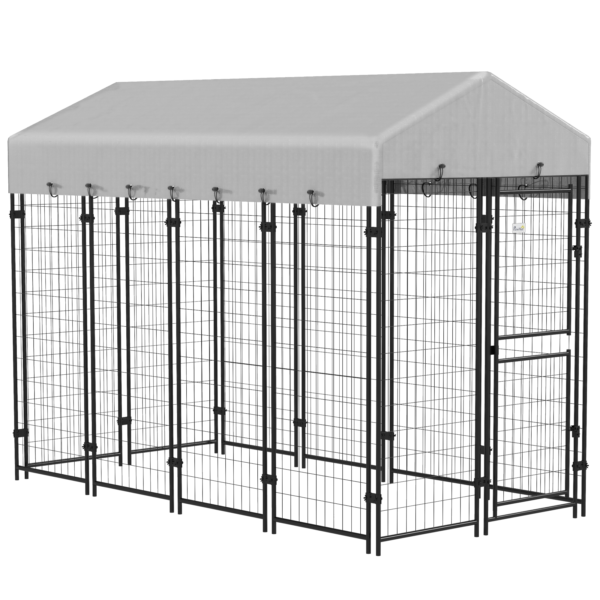 PawHut 7.8' x 6' Dog Kennel Outdoor with Waterproof Cover, Dog Playpen for Extra Large Dogs with Two Part Door Design, Silver