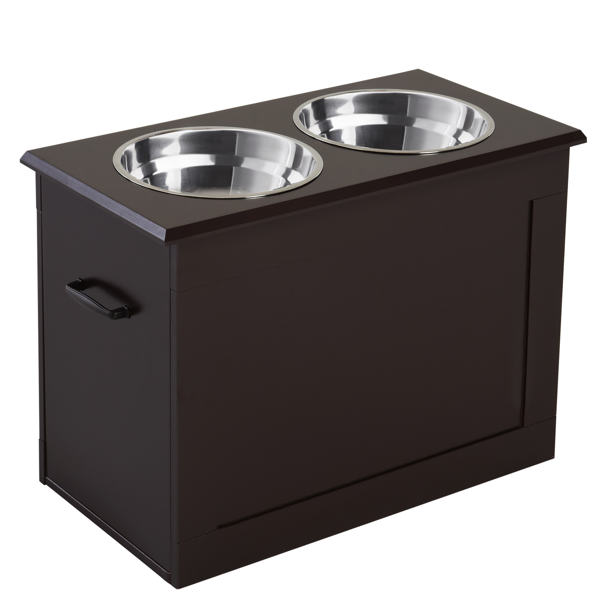 PawHut Raised Pet Feeding Storage Station with 2 Stainless Steel Bowls Base for Large Dogs and Other Large Pets, Dark Brown