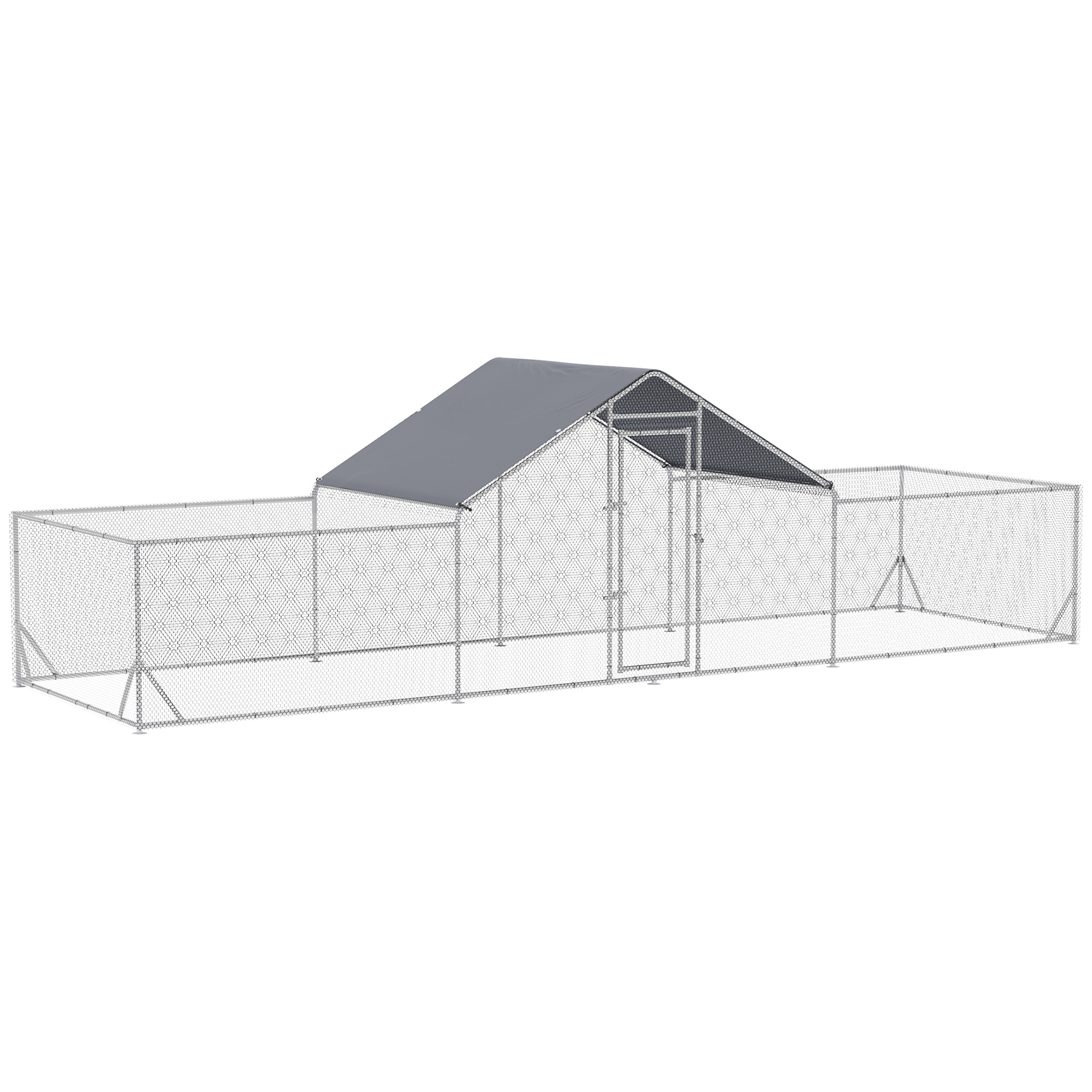 PawHut Large Metal Chicken Coop Chicken Run for Chicken, Ducks and Rabbits with Waterproof and Anti-UV Cover, Walk-in Poultry Cage Hen House for Outdoor and Yard Farm Use, 23' x 6.6' x 6.4'