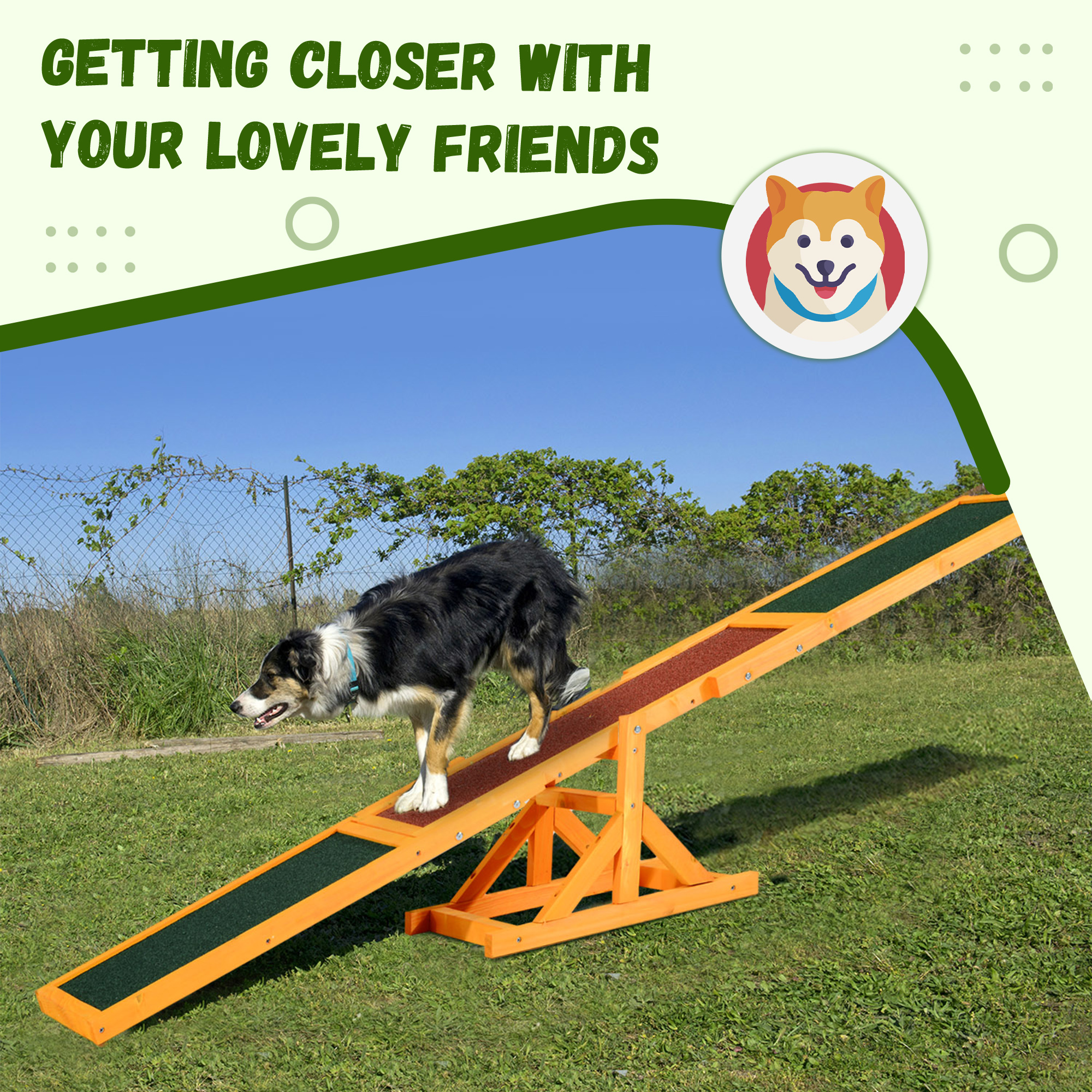 PawHut Wooden Dog Agility Seesaw for Training and Exercise, Platform Equipment Run Game Toy, Weather Resistant Pet Supplies, 71" L x 12" W x 12" H, Natural