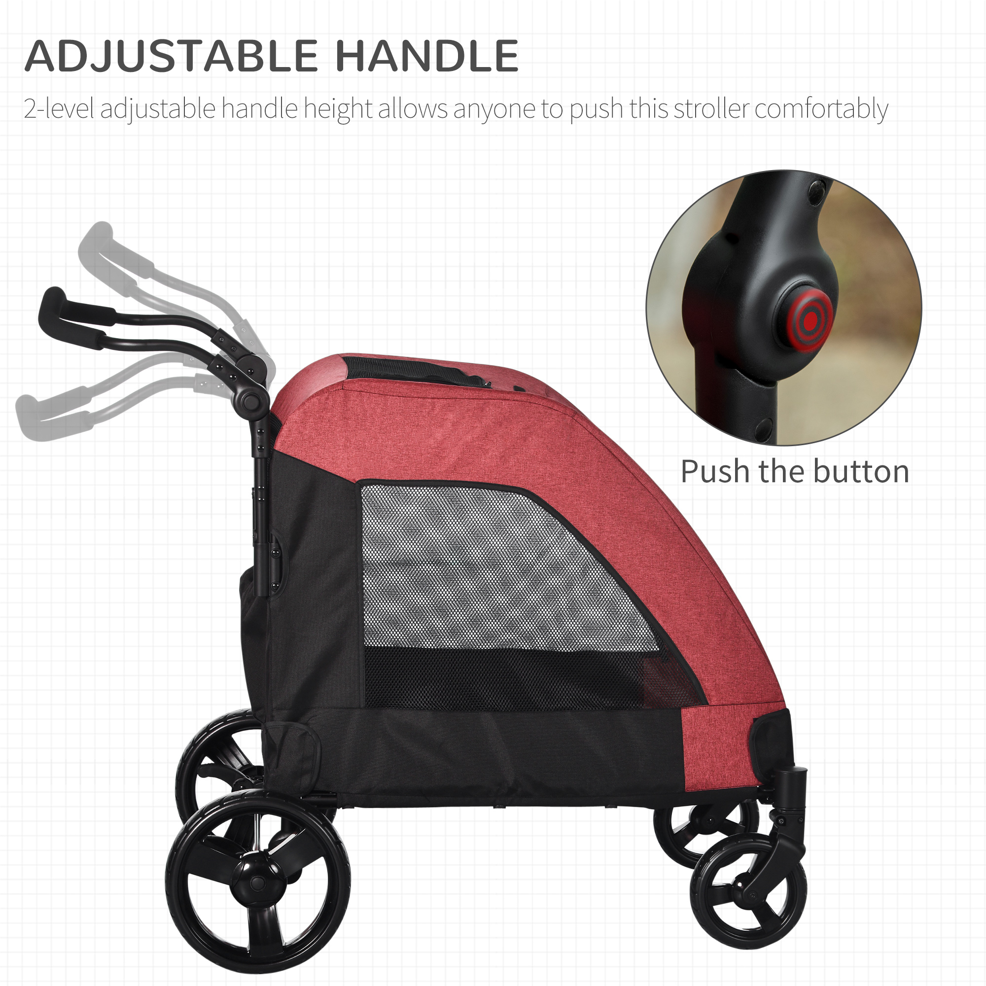 PawHut Pet Stroller Universal Wheel with Storage Basket Ventilated Foldable Oxford Fabric for Medium Size Dogs, Red