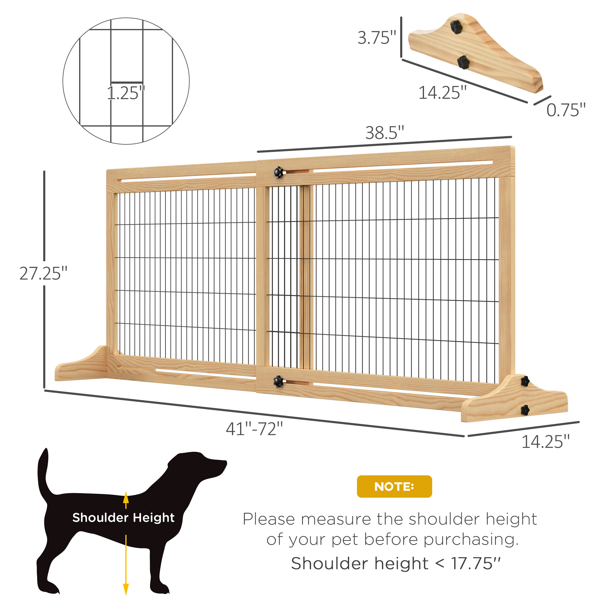 PawHut 72" W x 27.25" H Extra Wide Freestanding Pet Gate with Adjustable Length Dog, Cat, Barrier for House, Doorway, Hallway, Natural