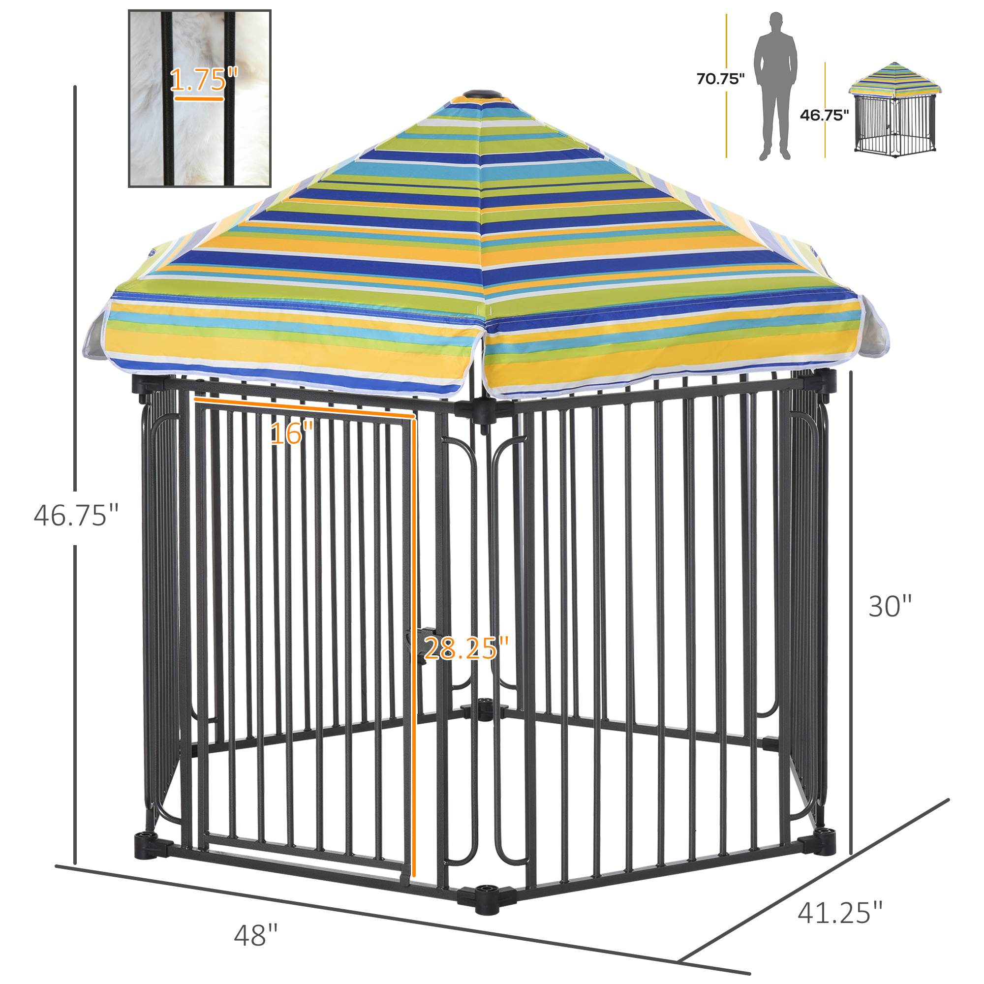 PawHut 48" x 41" Heavy-Duty Metal Dog Playpen, Outdoor Pet Cage Kennel, Puppy Exercise Fence Barrier with Weather-Resistant Polyester Roof, Locking Door, & Metal Frame