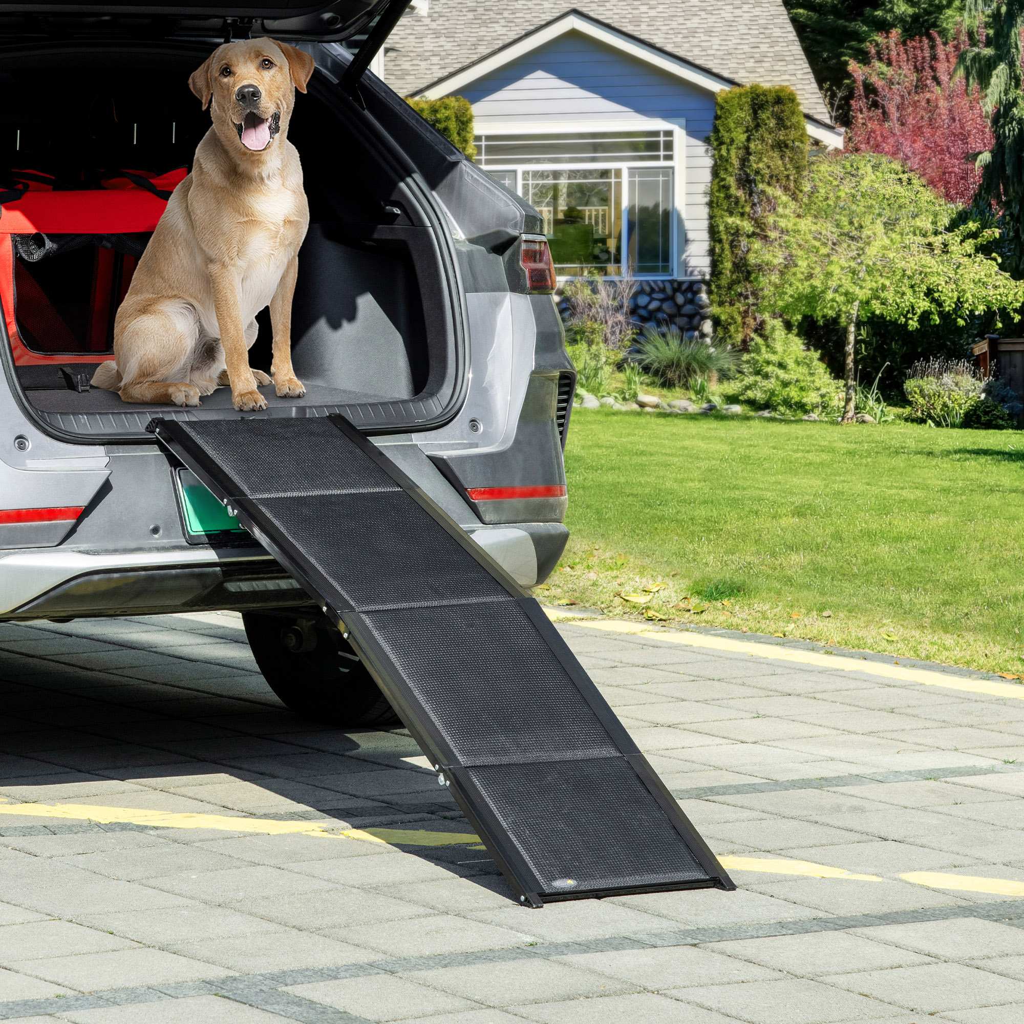 PawHut Folding Dog Ramp for Cars, Trucks, SUVs, 62 Inch Portable Pet Ramp for Extra Large Dogs, with Non-Slip Surface, Lightweight Dog Ramp, Supports up to 132 lbs.