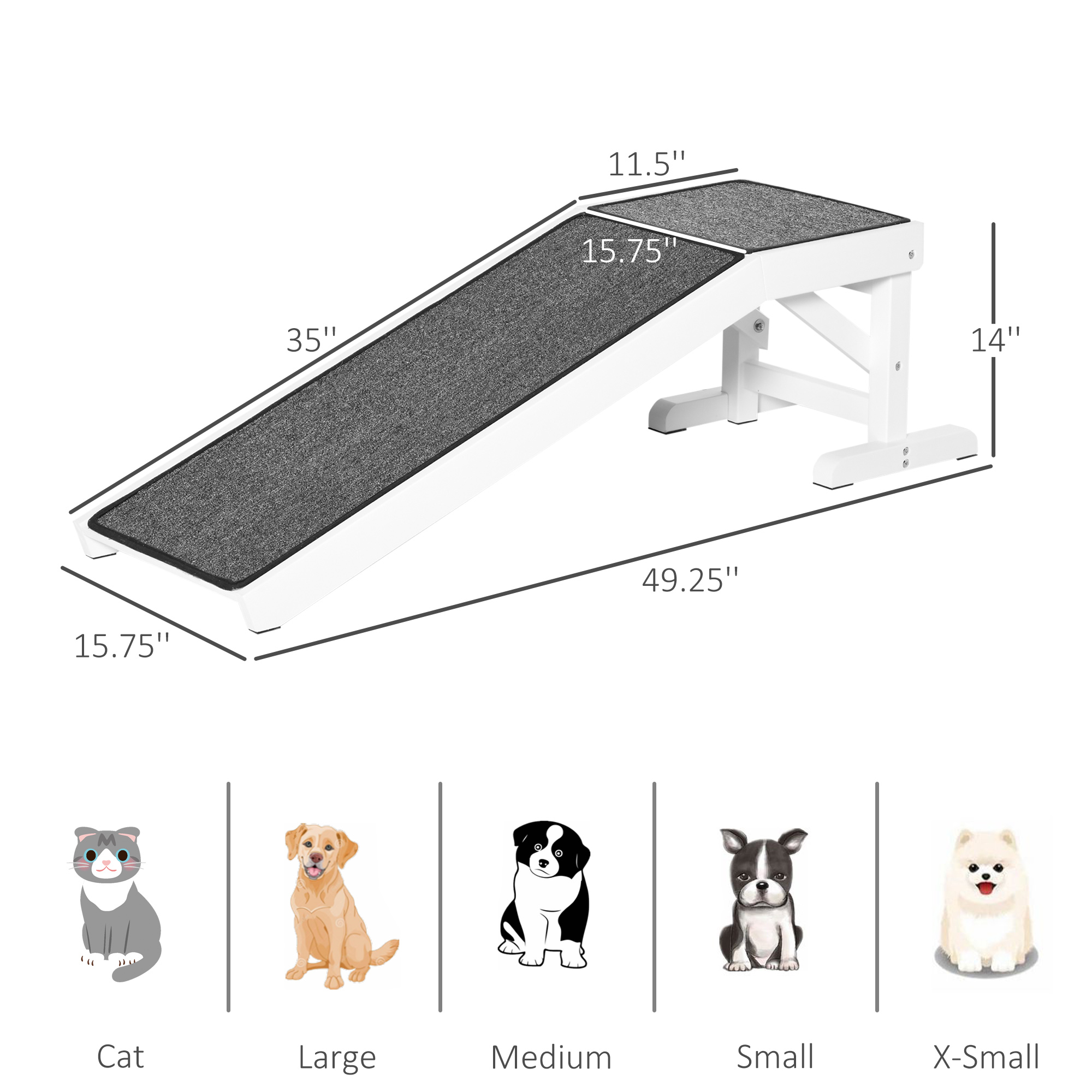 PawHut Dog Ramp for Bed, Pet Ramp for Dogs with Non-Slip Carpet and Top Platform, 49" x 16" x 14", White