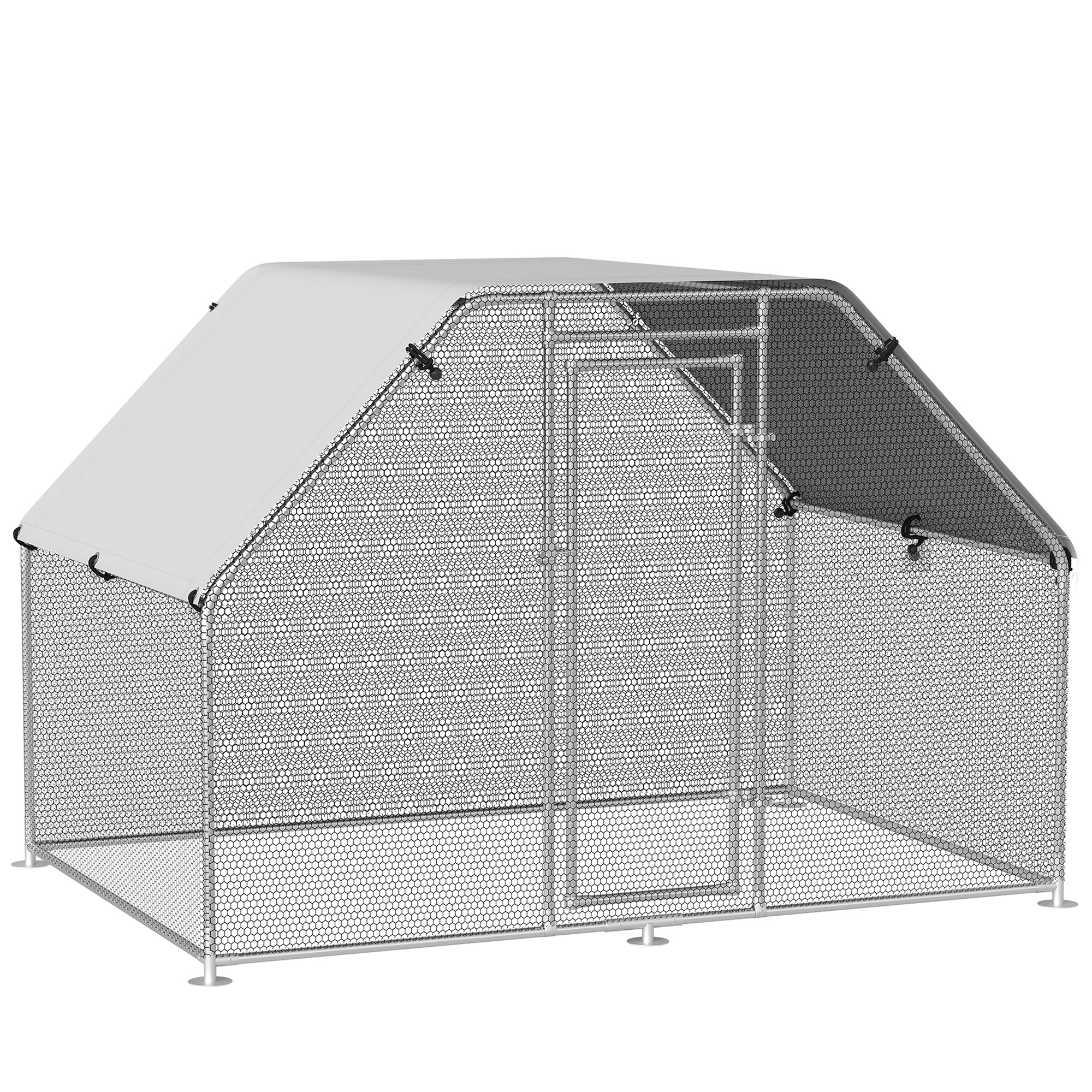 PawHut Large Chicken Coop Metal Chicken Run with Waterproof and Anti-UV Cover, Flat Shaped Walk-in Fence Cage Hen House for Outdoor and Yard Farm Use, 1.26" Tube Diameter, 9' x 6' x 6.5'