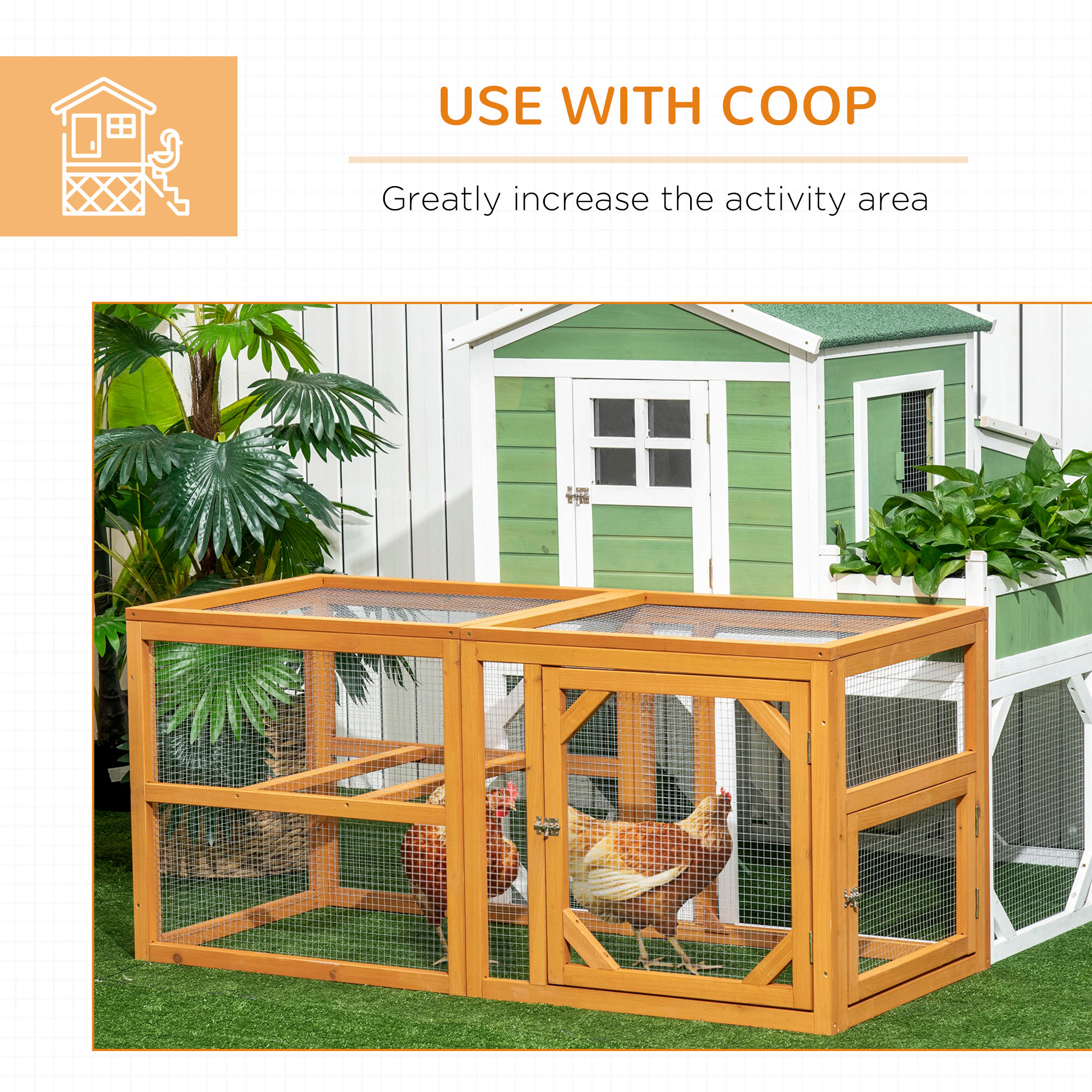 PawHut 55" Wooden Chicken Coop Add-on Expansion, Mini Chicken Coop Outdoor Chicken Run Hen House with Combinable Design