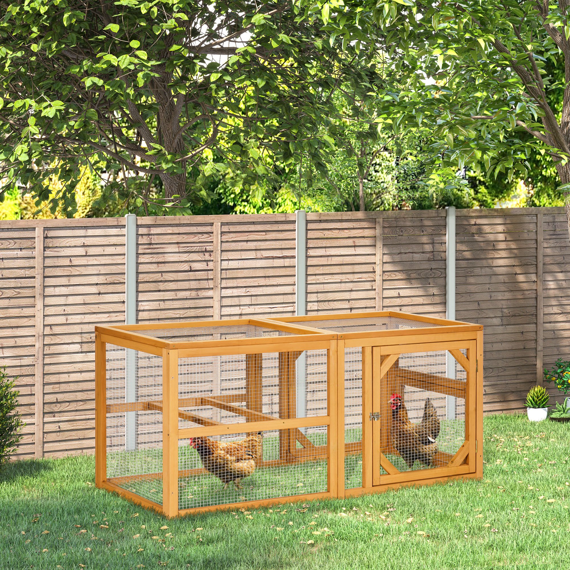 PawHut 55" Wooden Chicken Coop Add-on Expansion, Mini Chicken Coop Outdoor Chicken Run Hen House with Combinable Design