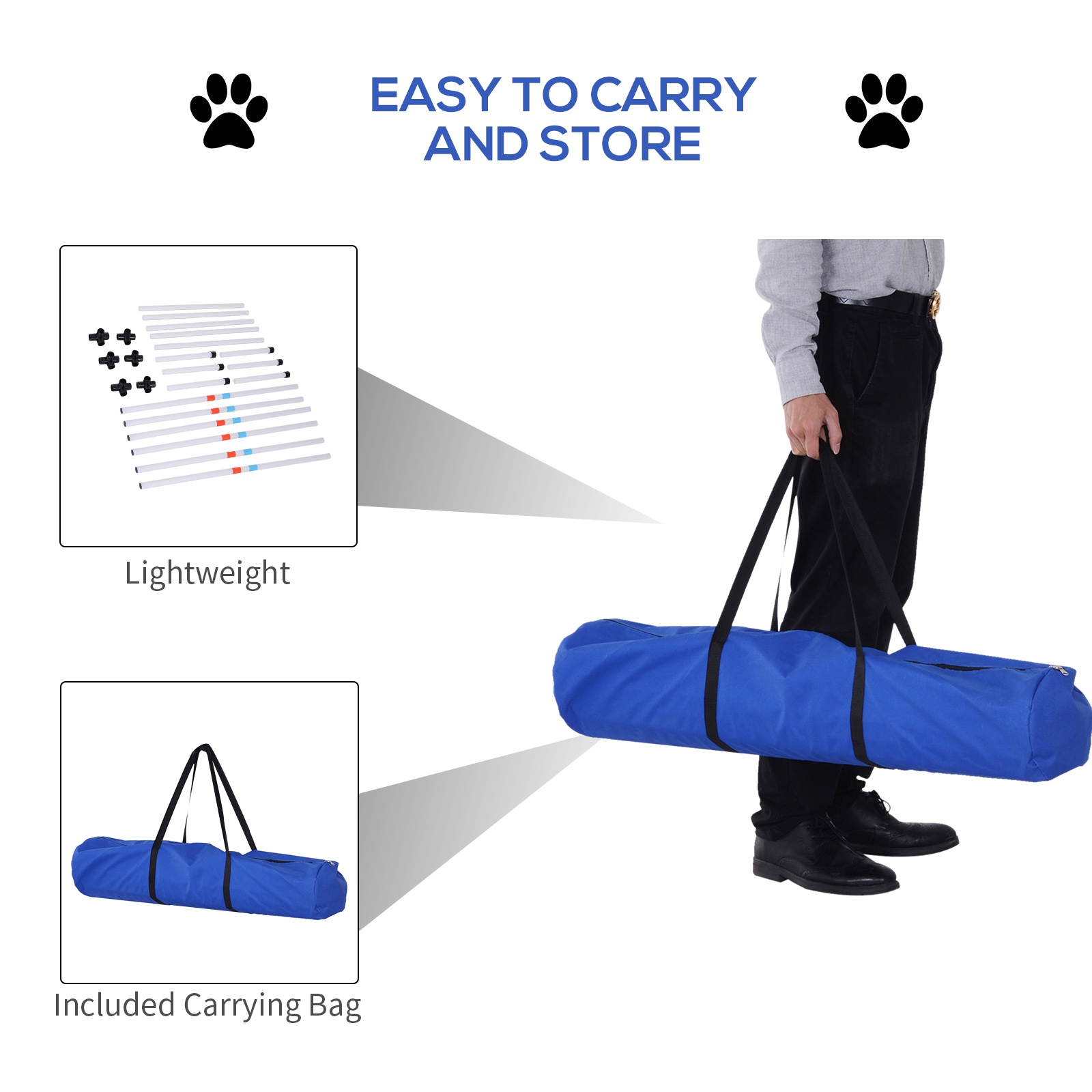 PawHut Adjustable Dog Agility Training Obstacle Set with Weaves Poles and Storage Bag