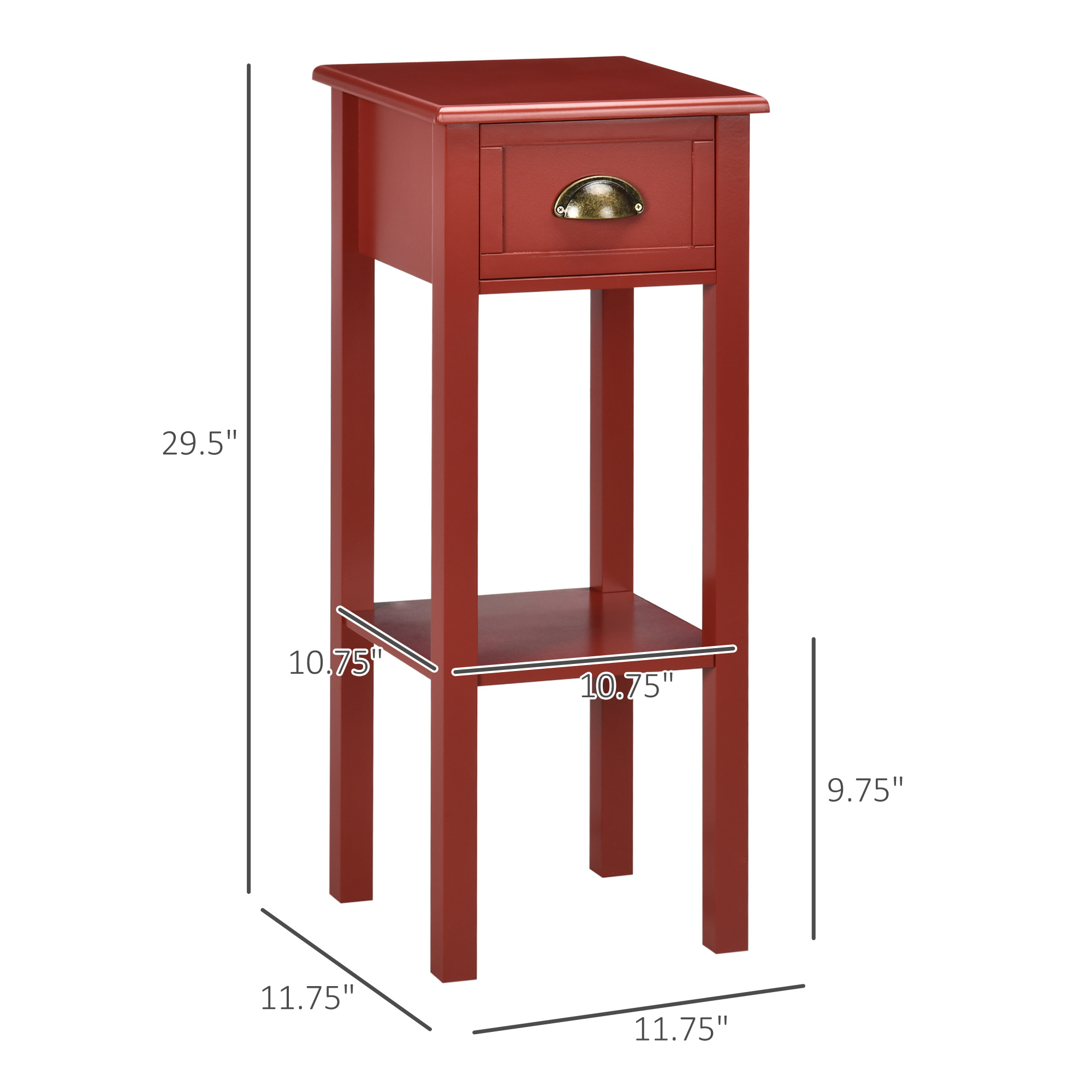 HOMCOM 2-Tier Side Table with Drawer, Narrow End Table with Bottom Shelf, for Living Room or Bedroom, Red